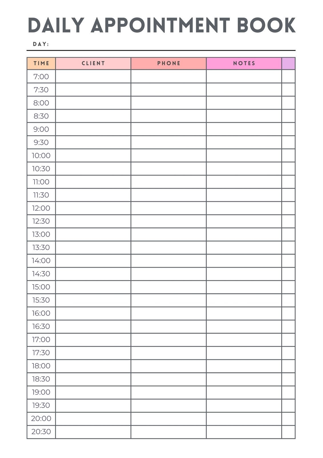 Appointment Template Free Printable