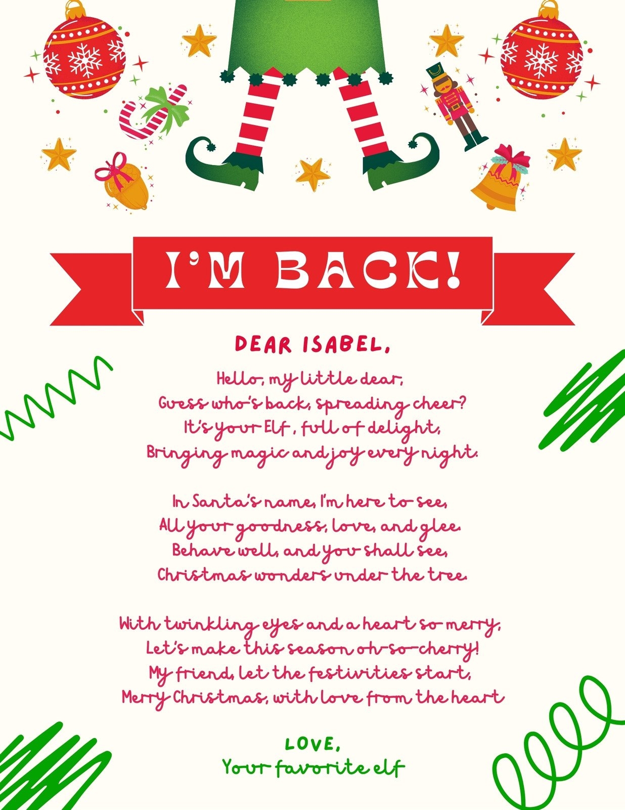Free Printable Letter From Elf Template