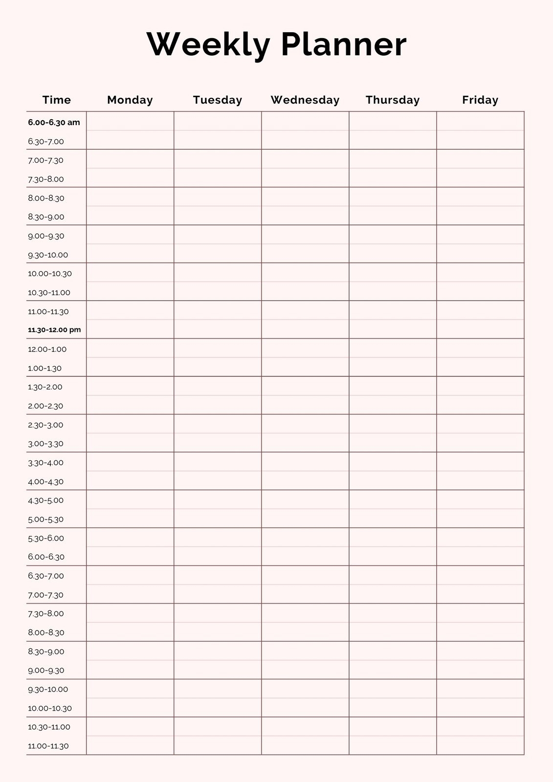 Blank Schedule Template Printable