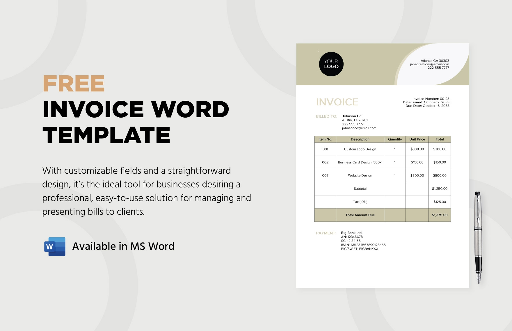 Free Printable Invoice Template Microsoft Word