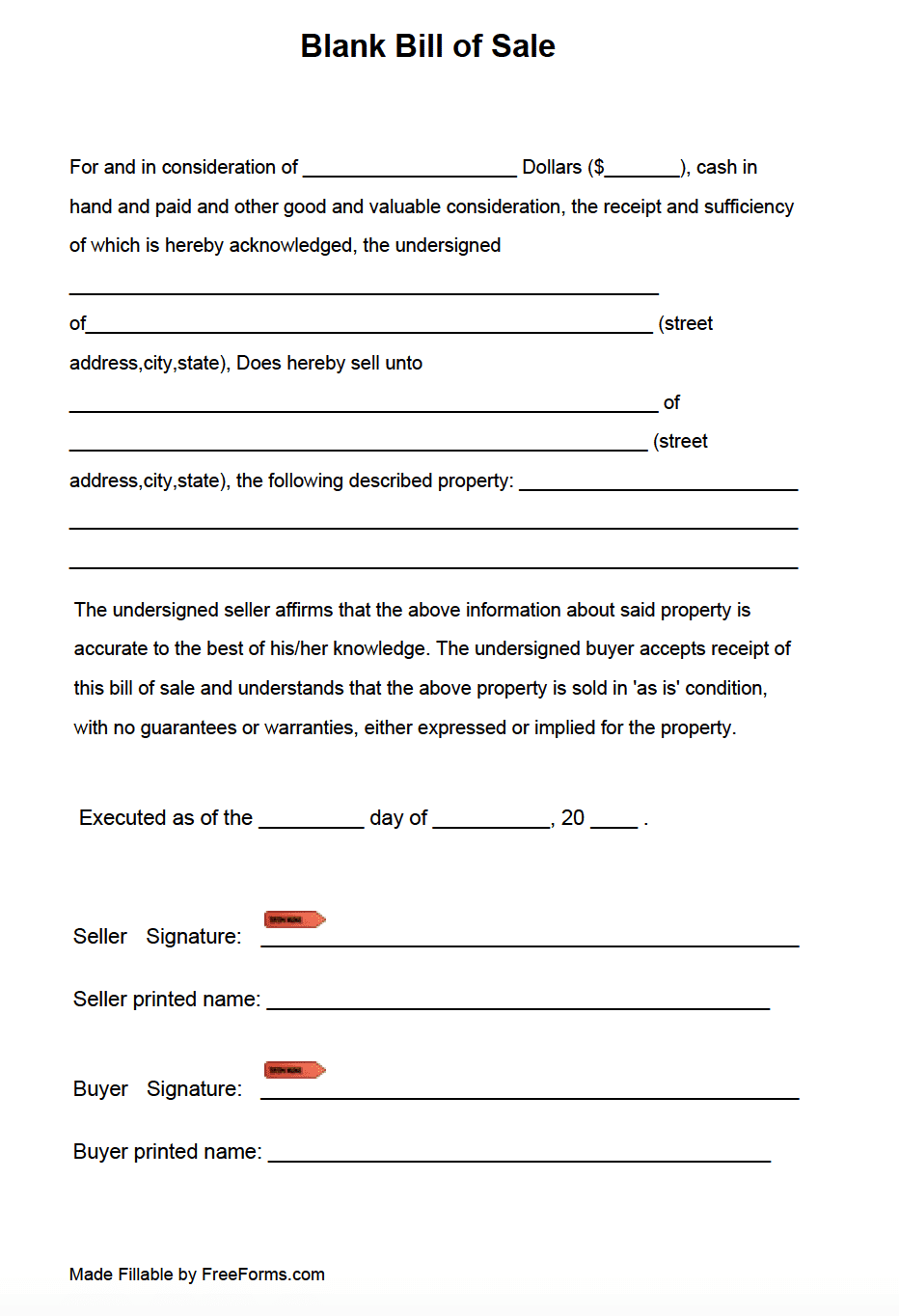Free Printable Blank Bill Of Sale