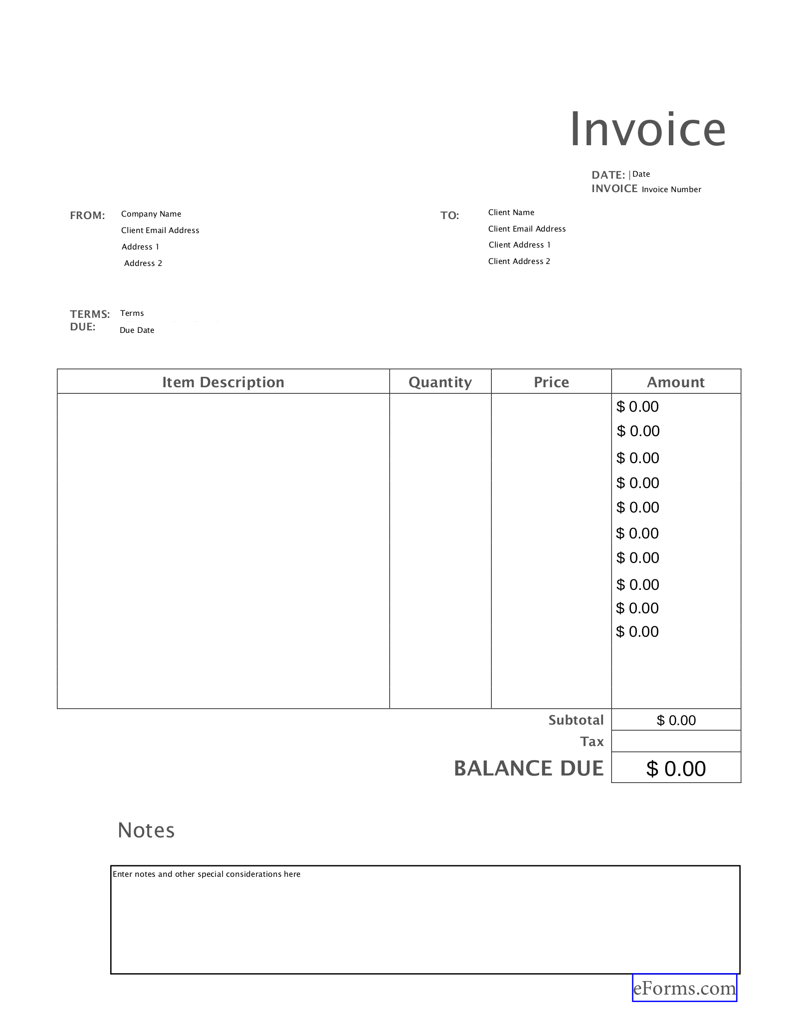 Printable Blank Invoice Free