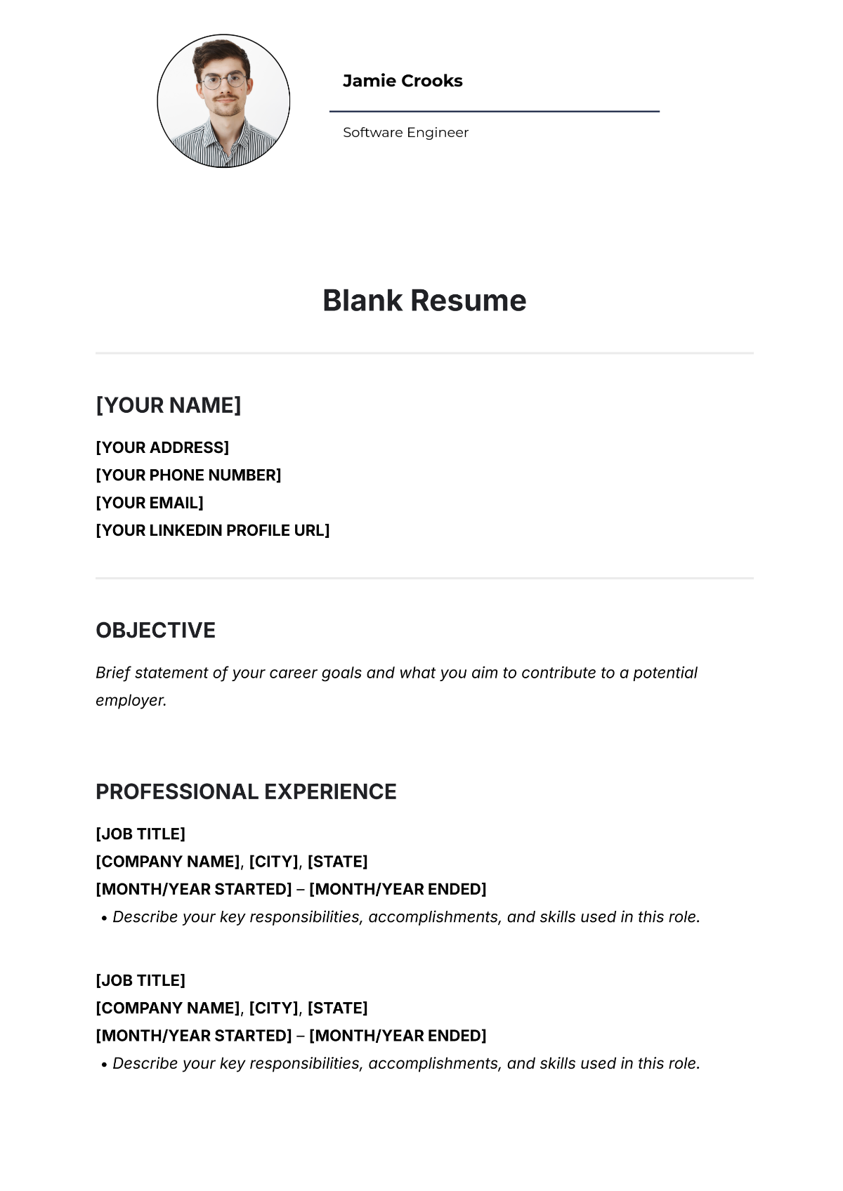 Blank Printable Resume Templates