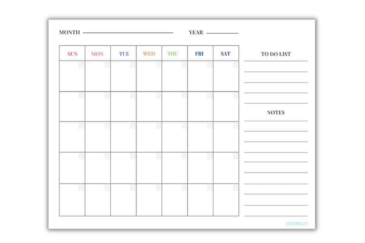 Printable Calendar Blank Template