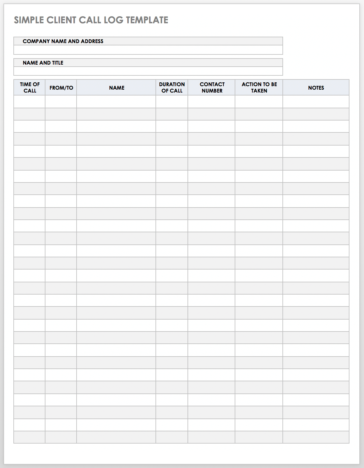 Free Printable Phone Call Log Template