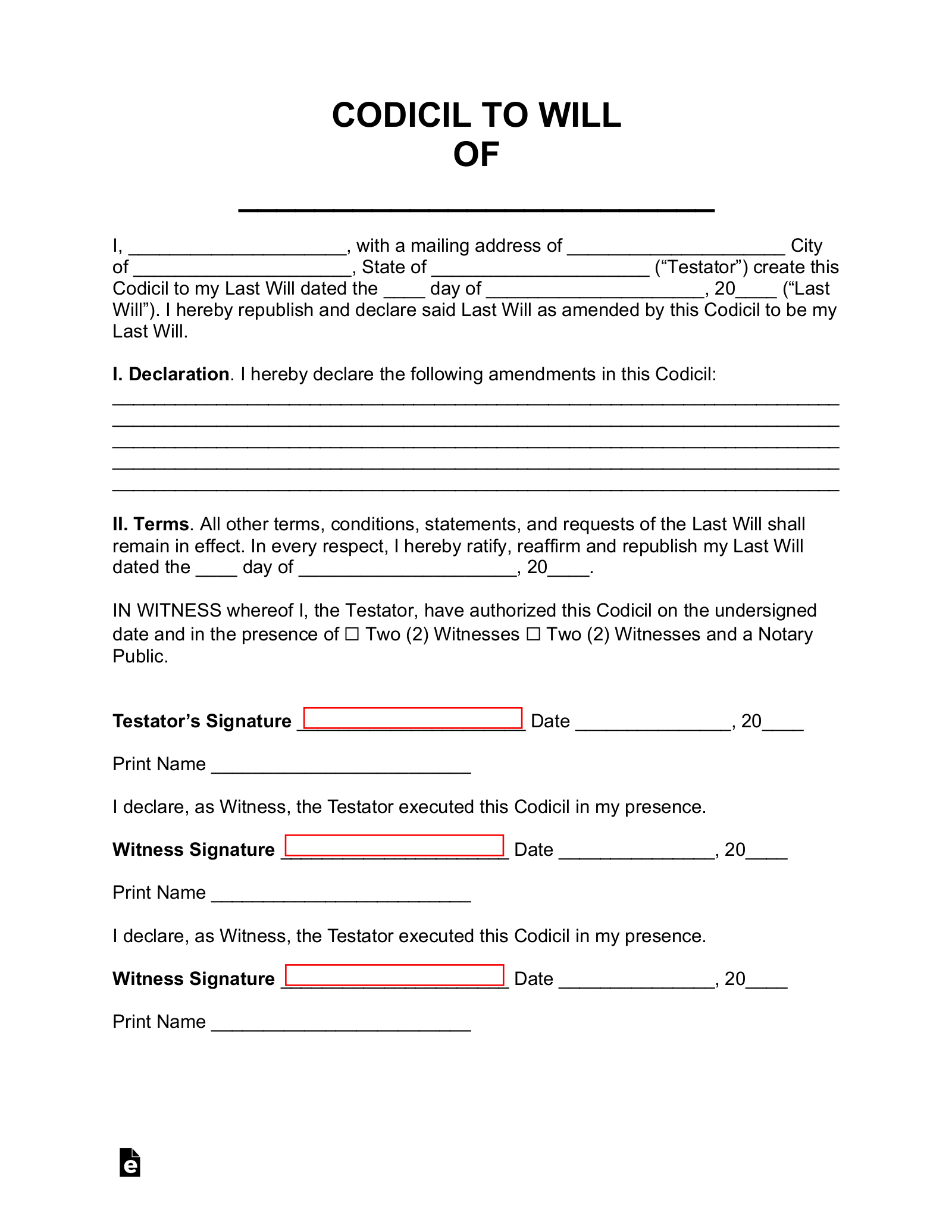 Free Printable Codicil To Will Pdf