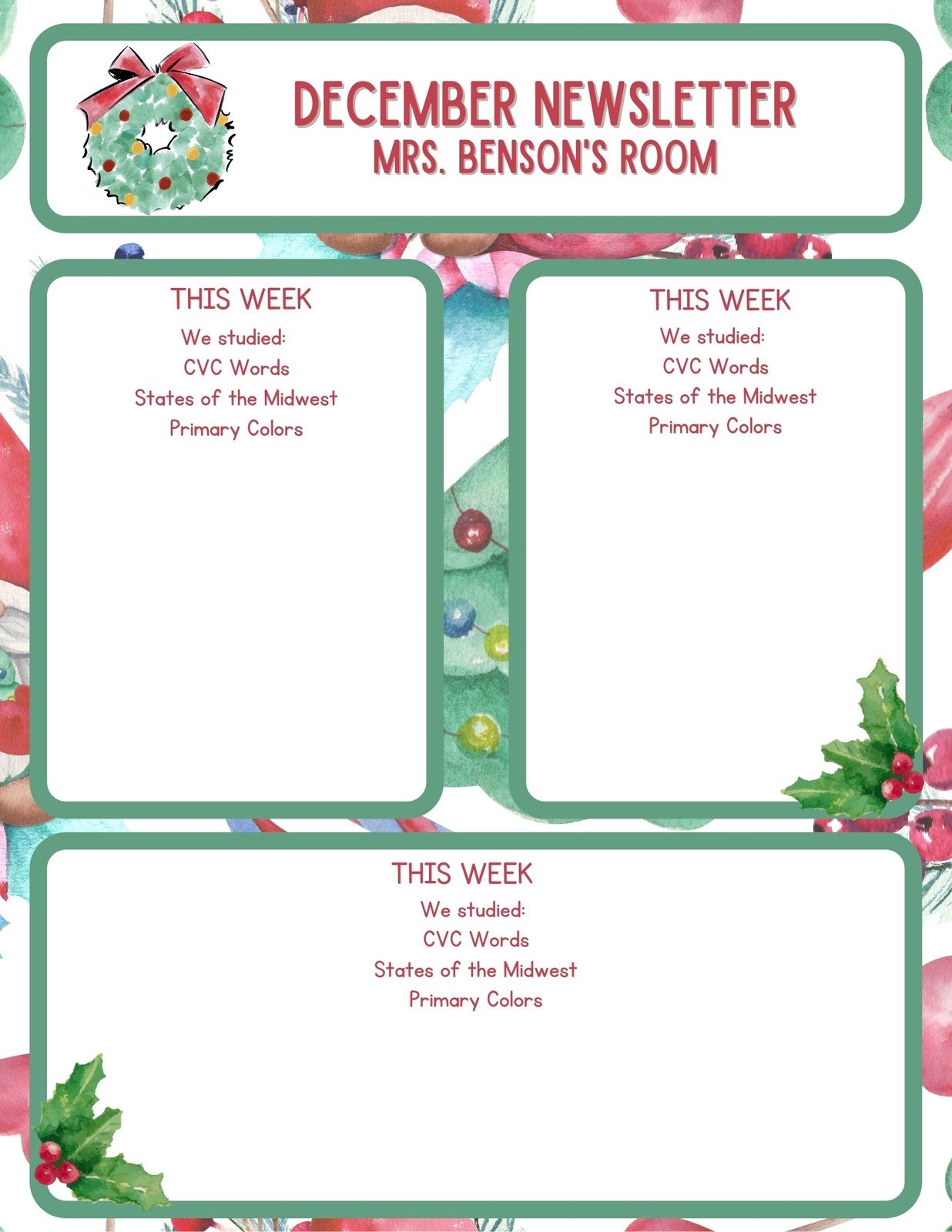 Free Printable December Newsletter Template