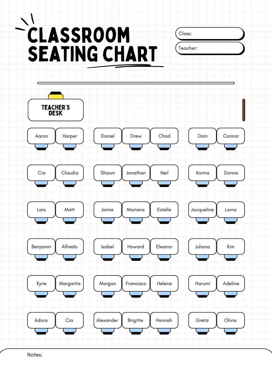 Seating Chart Template Free Printable