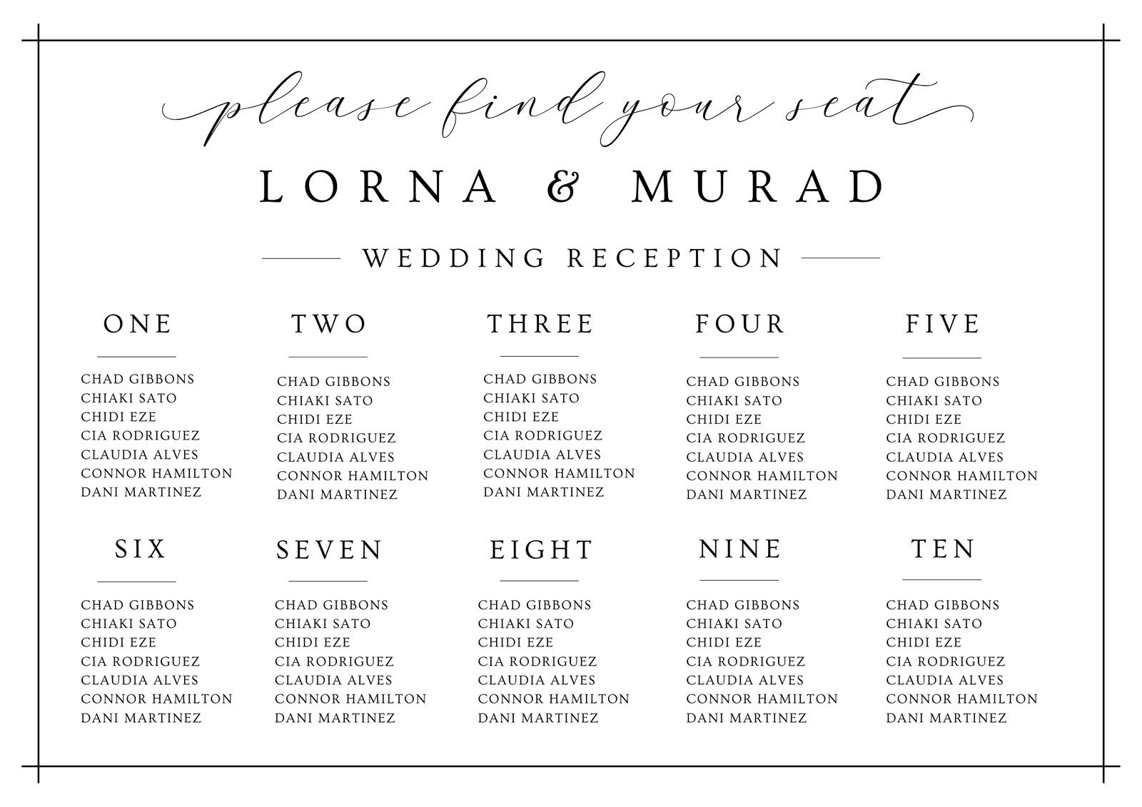 Free Printable Wedding Seating Chart Templates