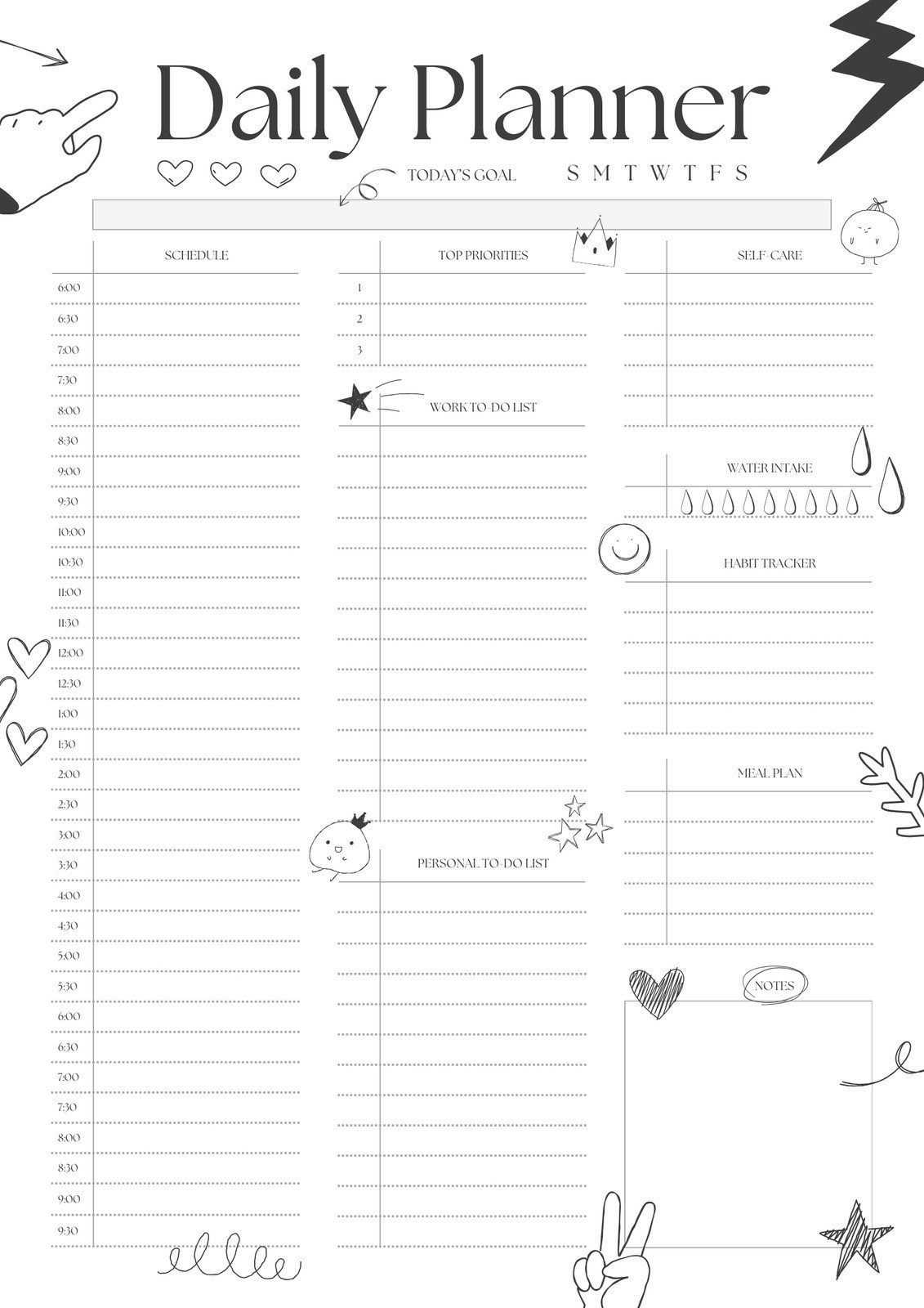 Daily Organizer Template Free Printable Editable