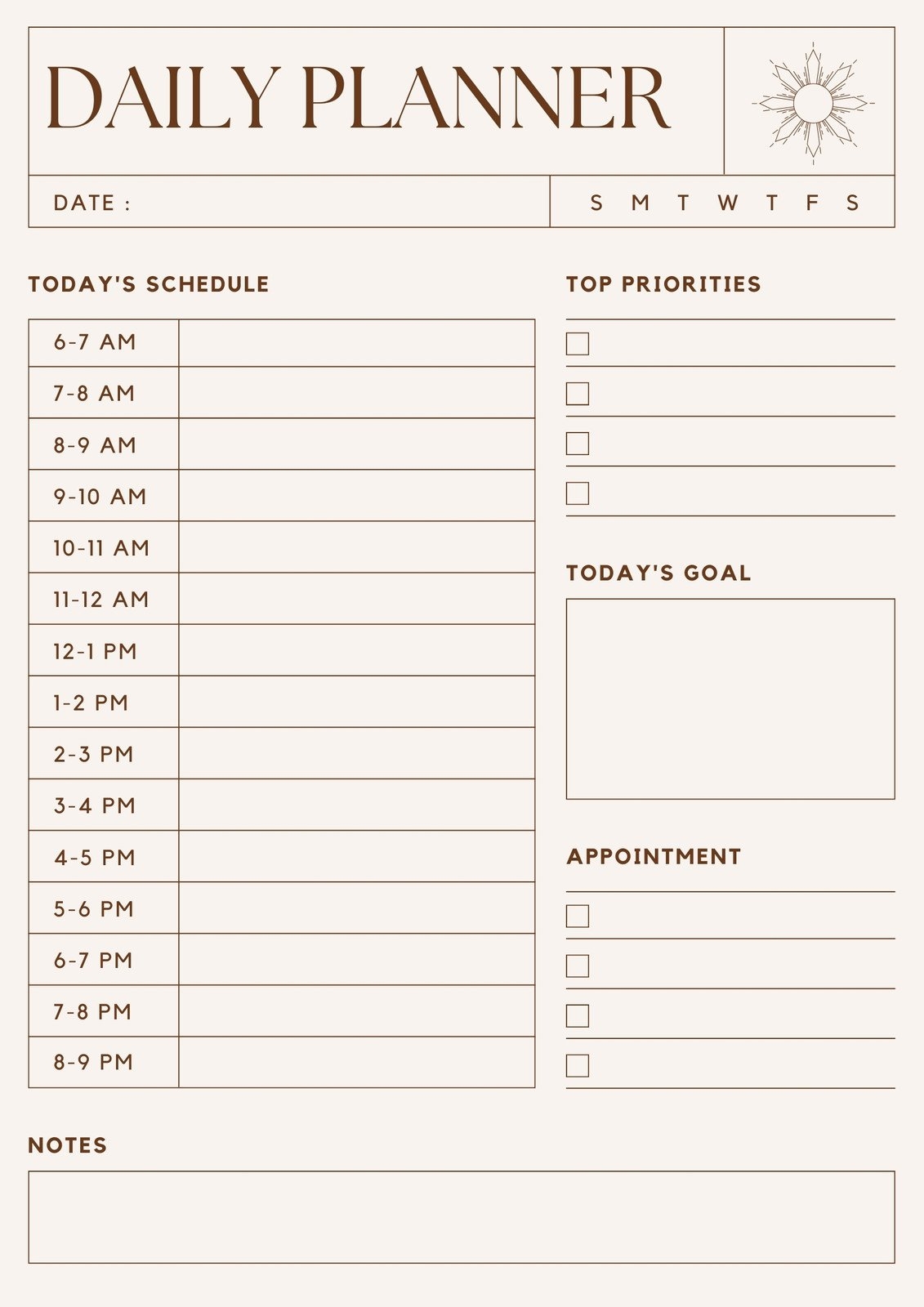 Daily Organizer Template Free Printable Editable