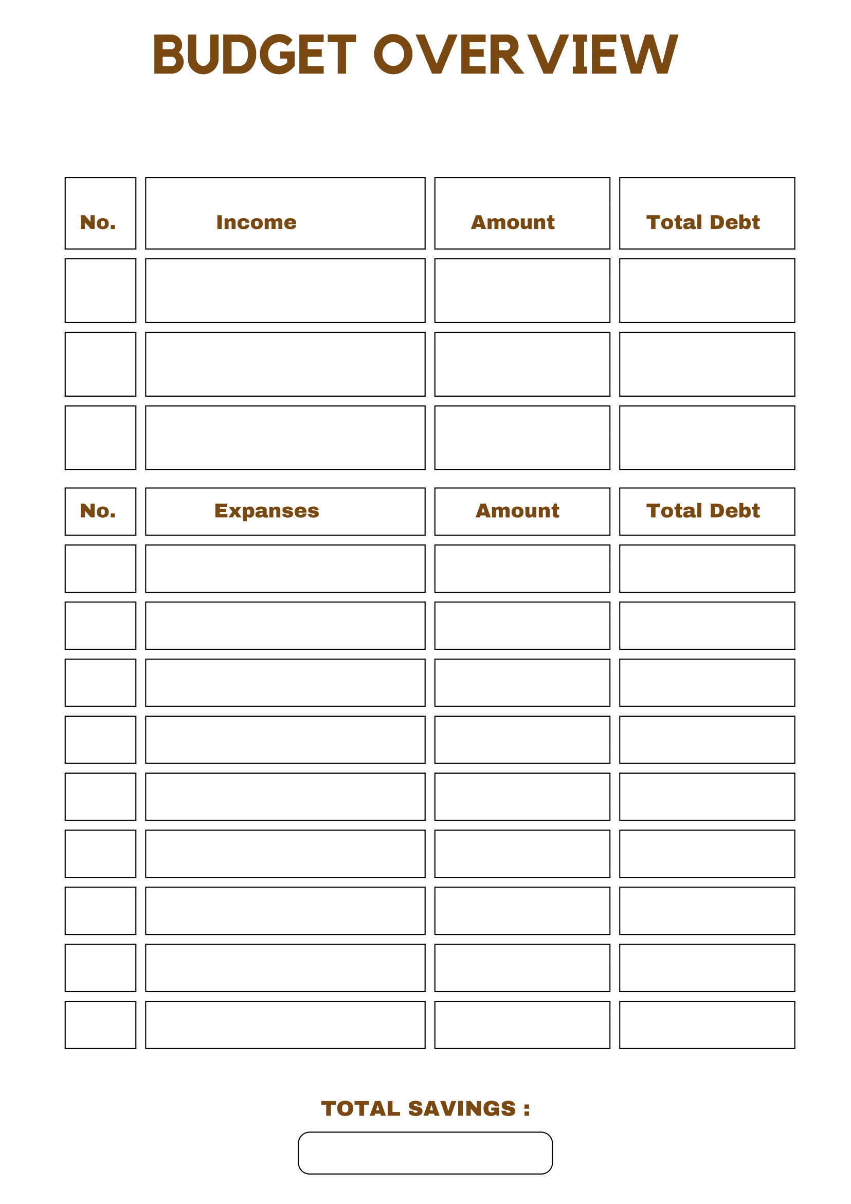Printable Blank Calendar For Budeting