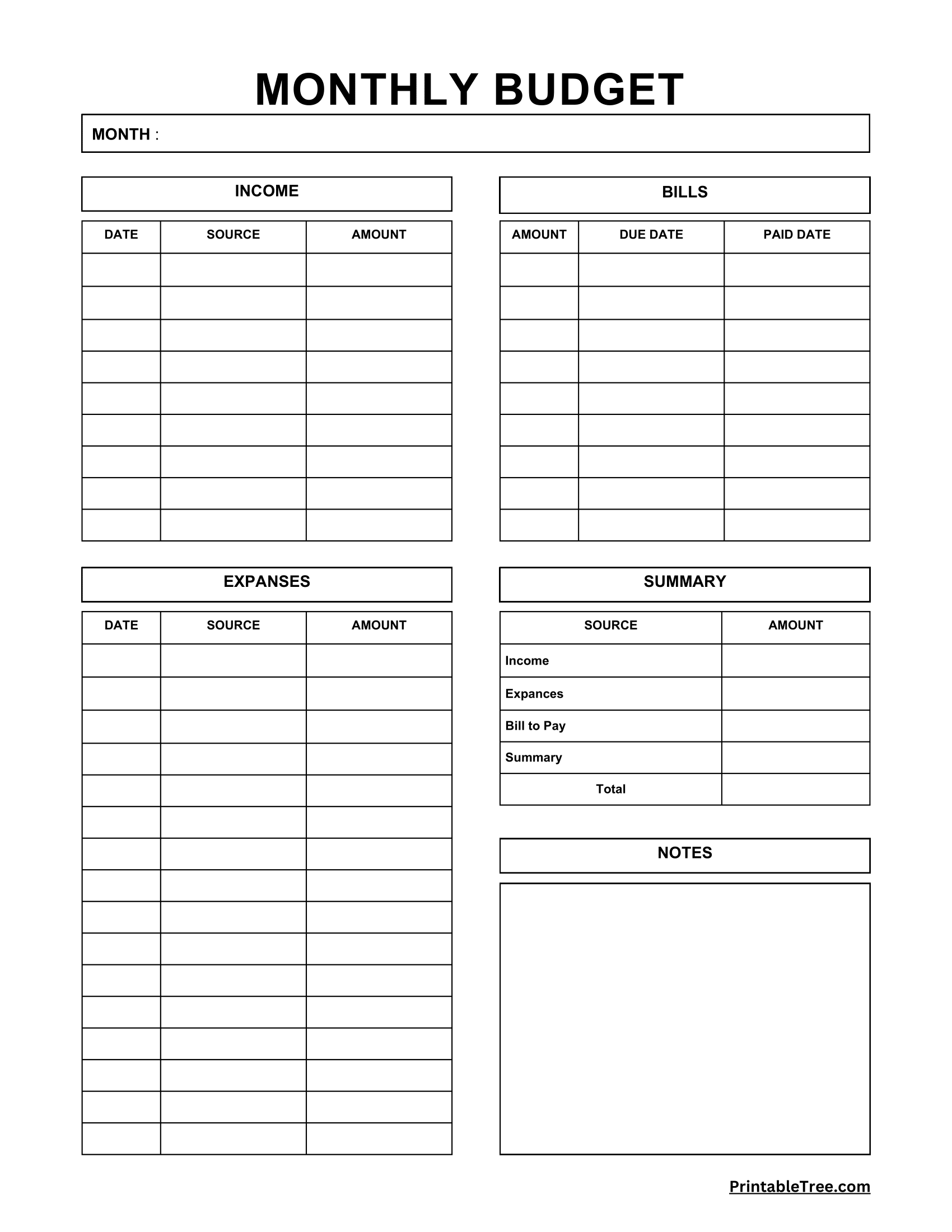Free Printable Personal Budget Template Pdf