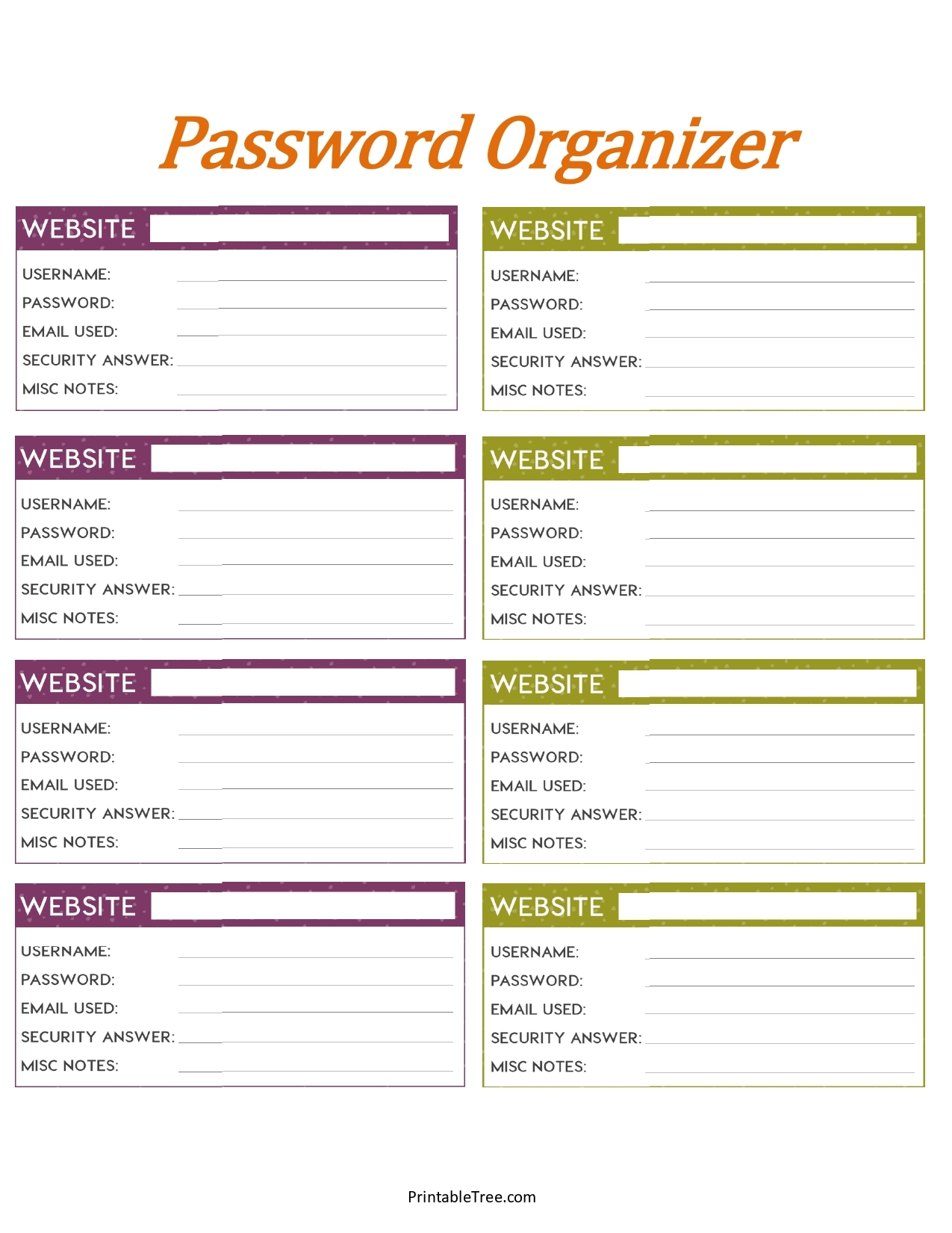 Username And Passwords Free Printable Template