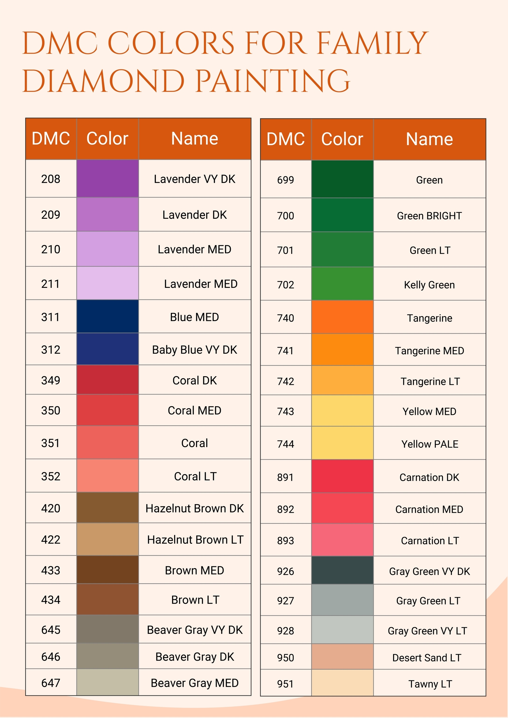 Free Printable Diamond Dotz Color Chart