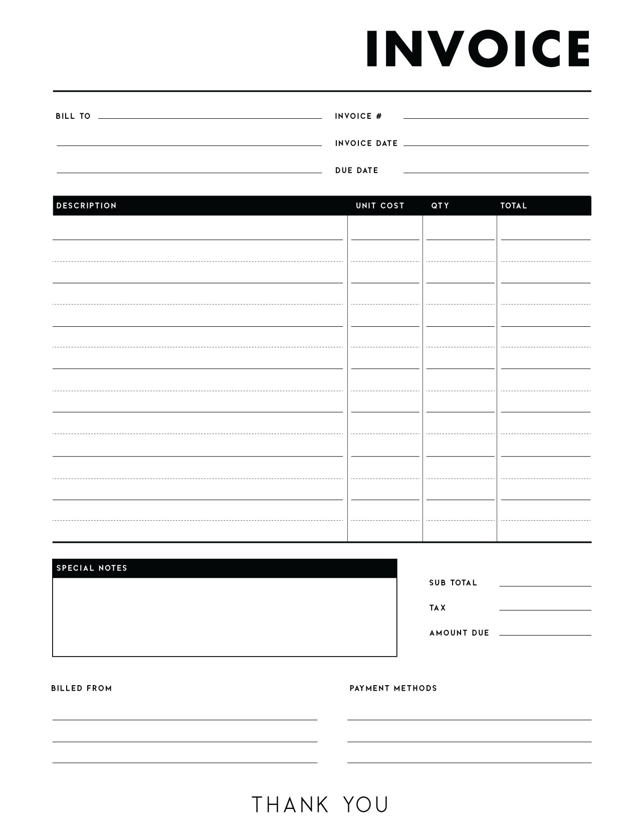 Printable Blank Invoices Free