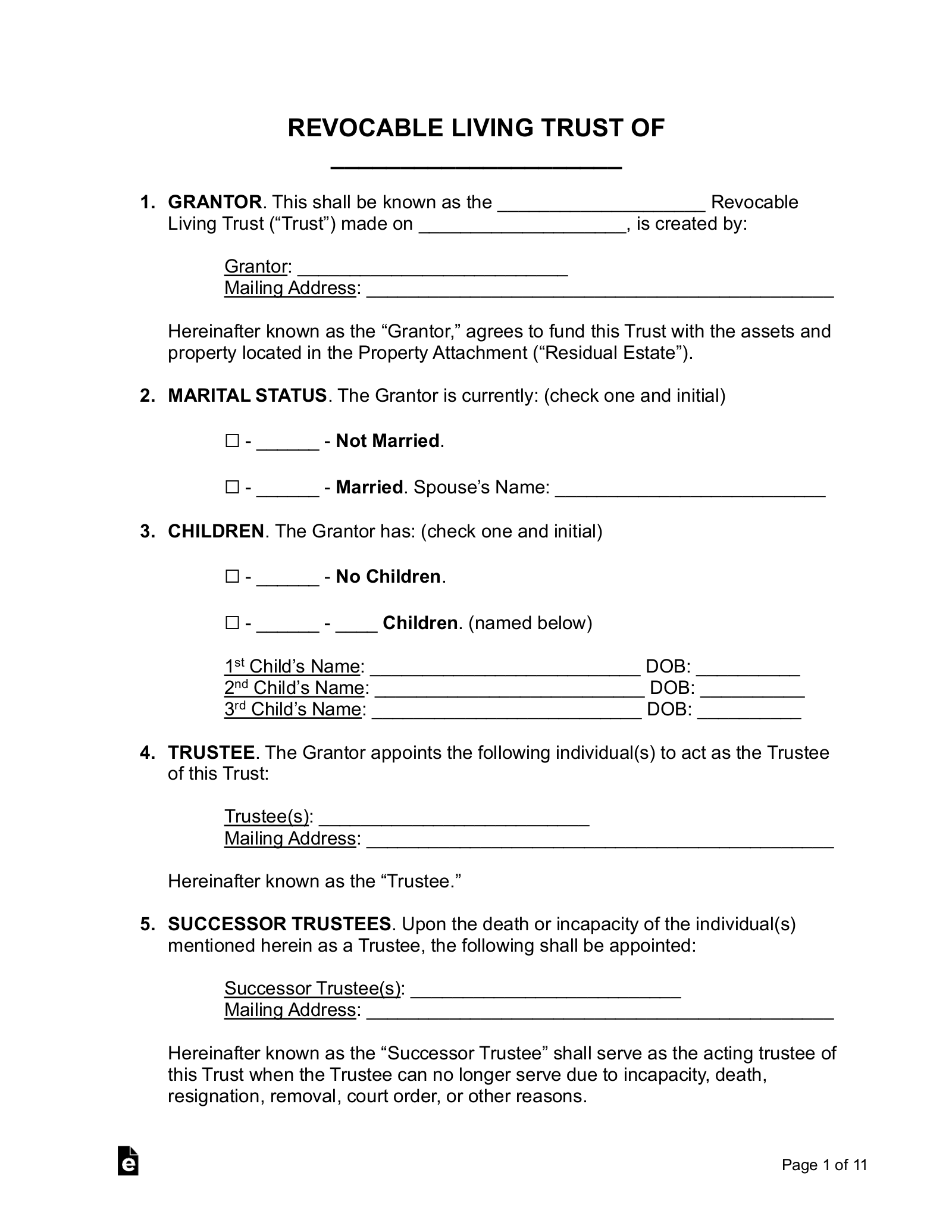Free Printable Living Trust Forms