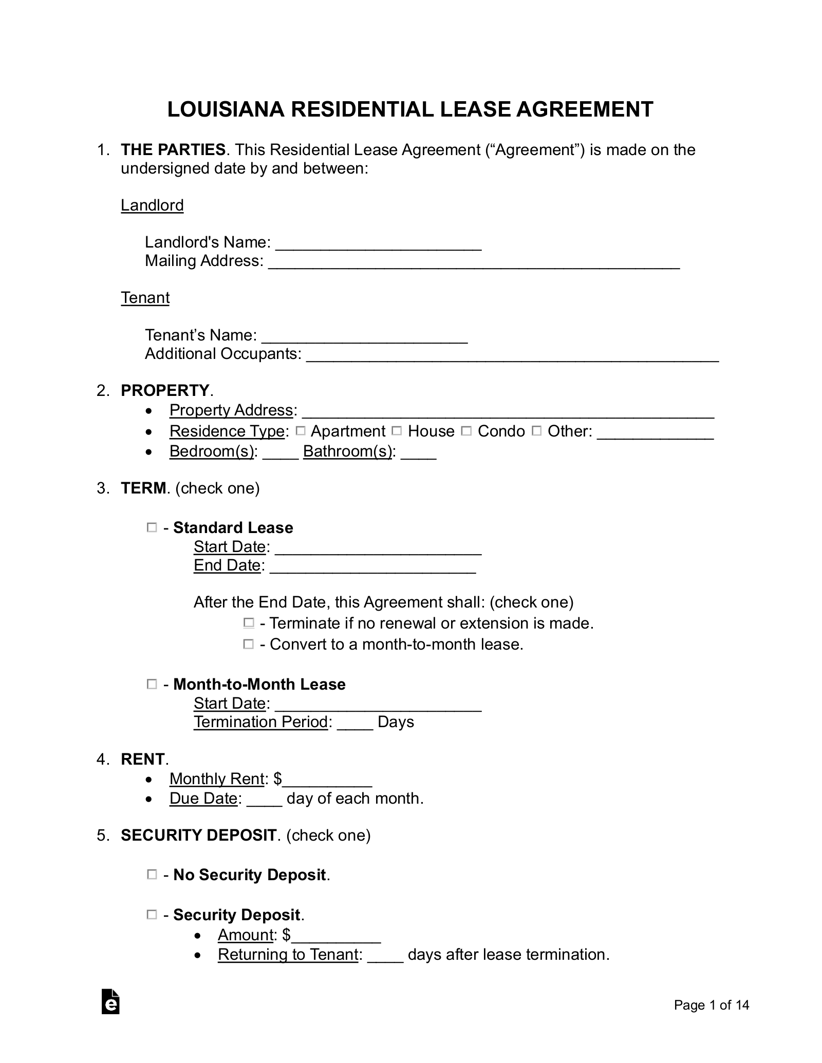 Free Louisiana Lease Agreement Templates 7 PDF Word EForms