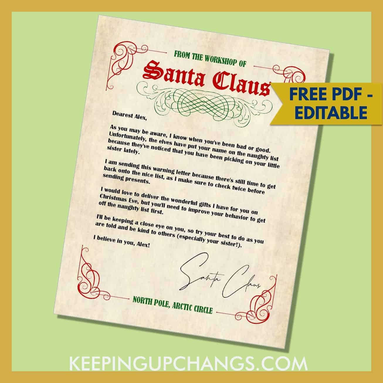 Santa Naughty Letter Template Free Printable