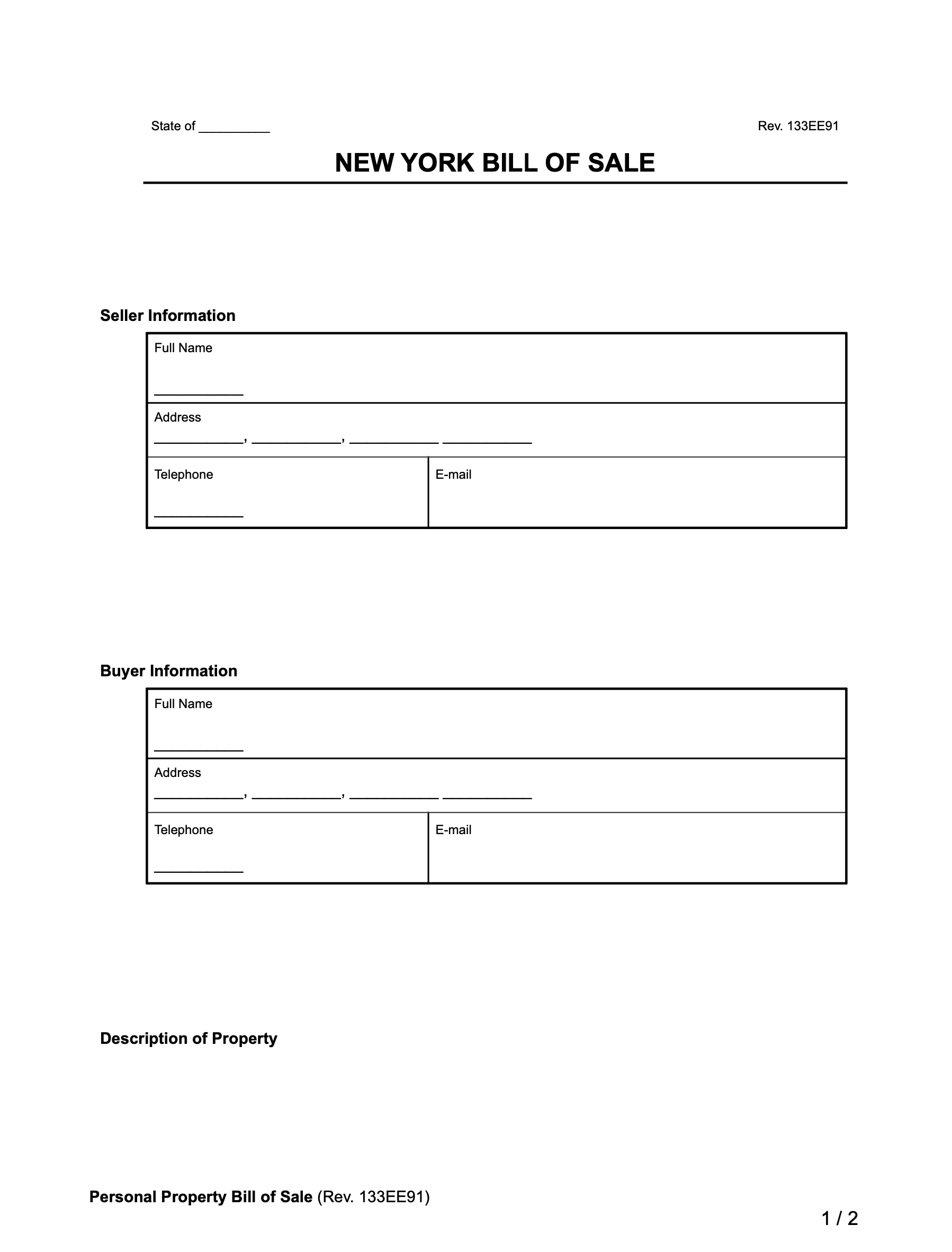 Free Printable Bill Of Sale Template