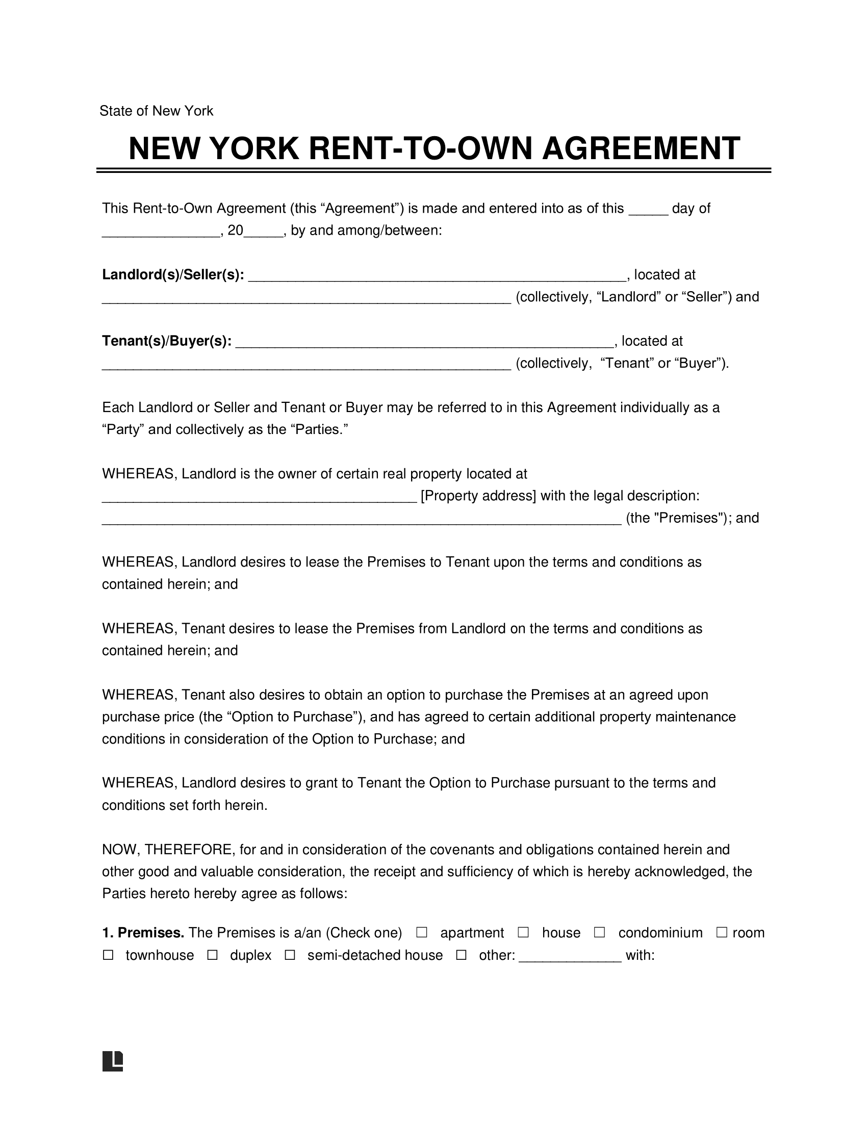 Free Printable Rent To Own Contract