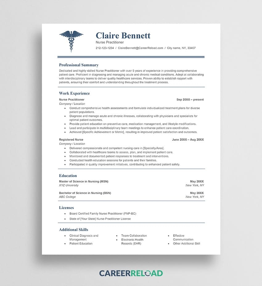 Free Nursing Resume Template Career Reload