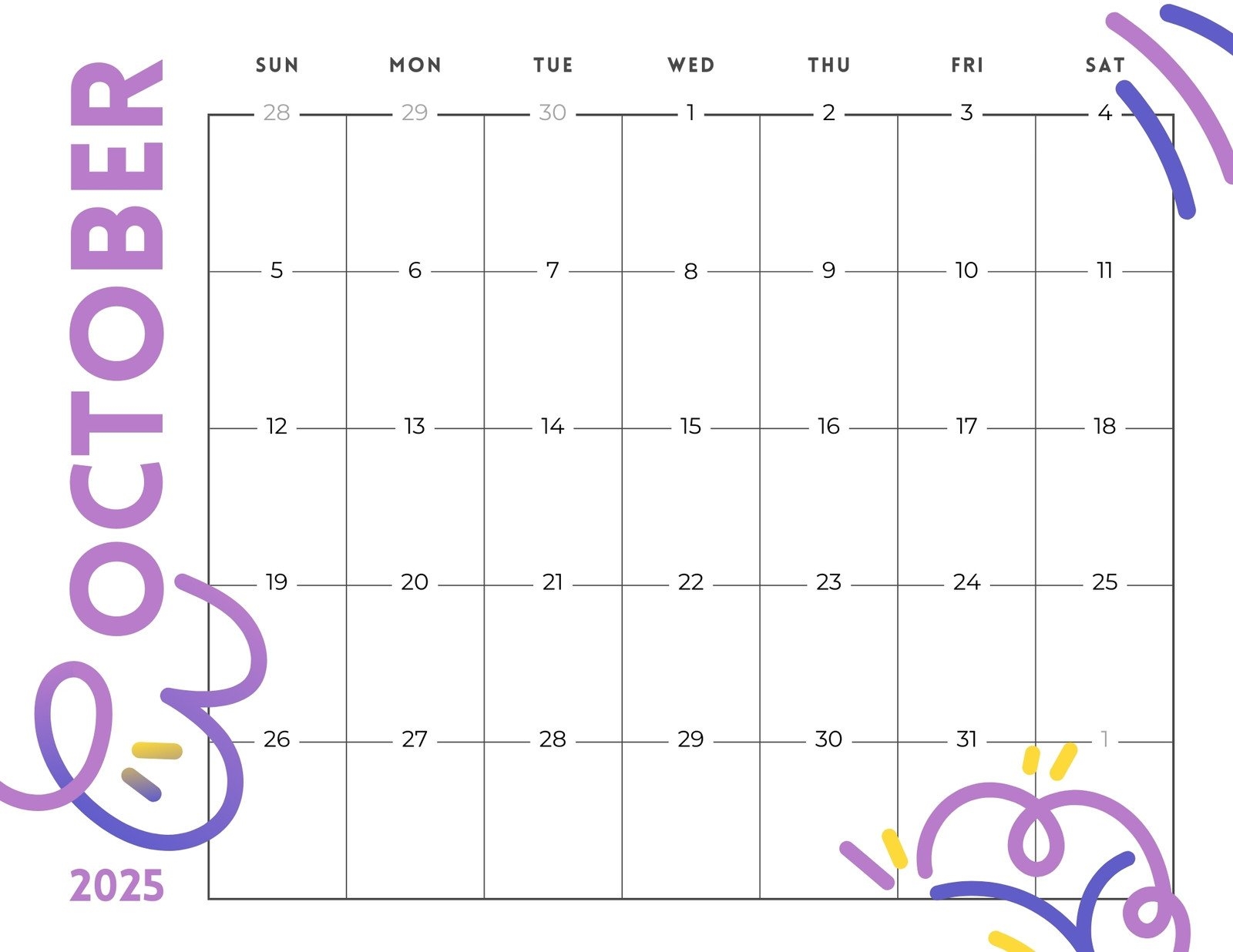 Free Printable October Calendar Templates