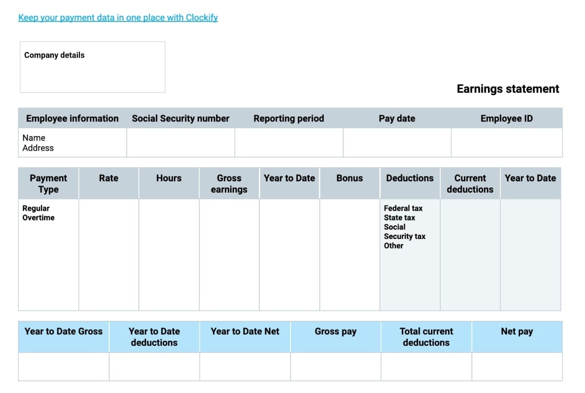 Free Printable Blank Pay Stub Template