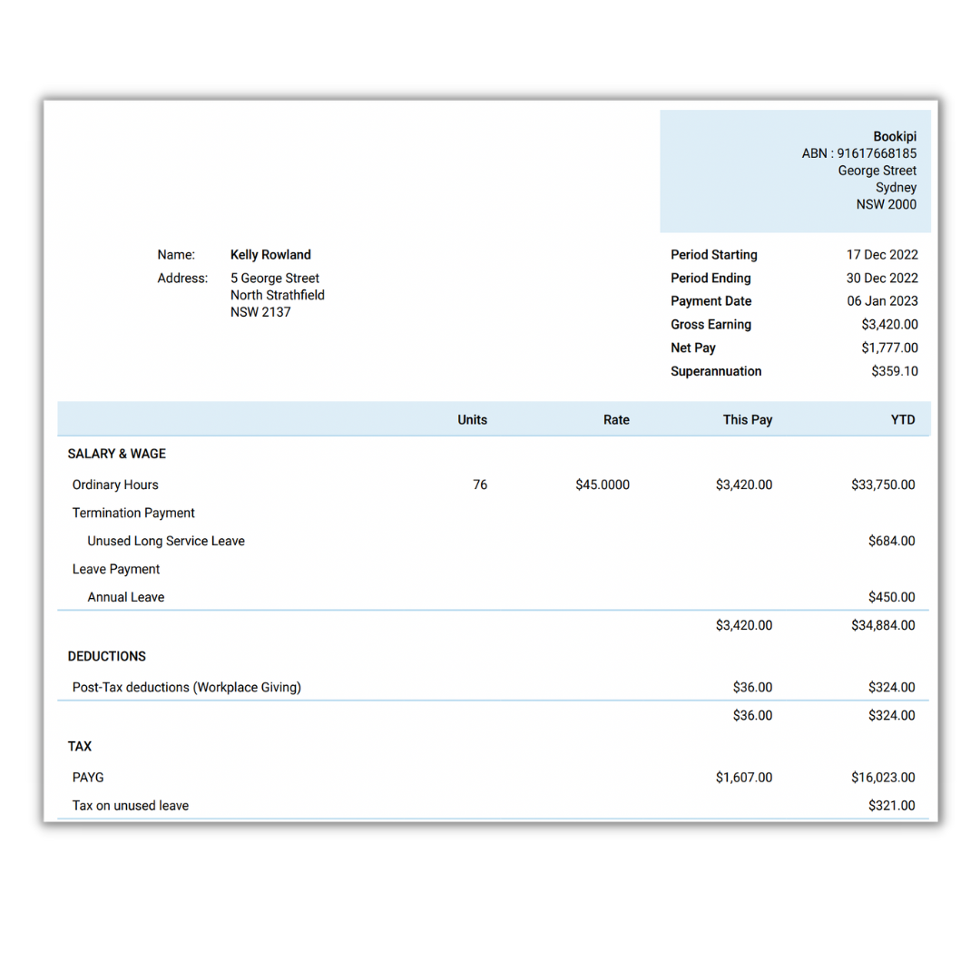 Australian Pay Slip Template