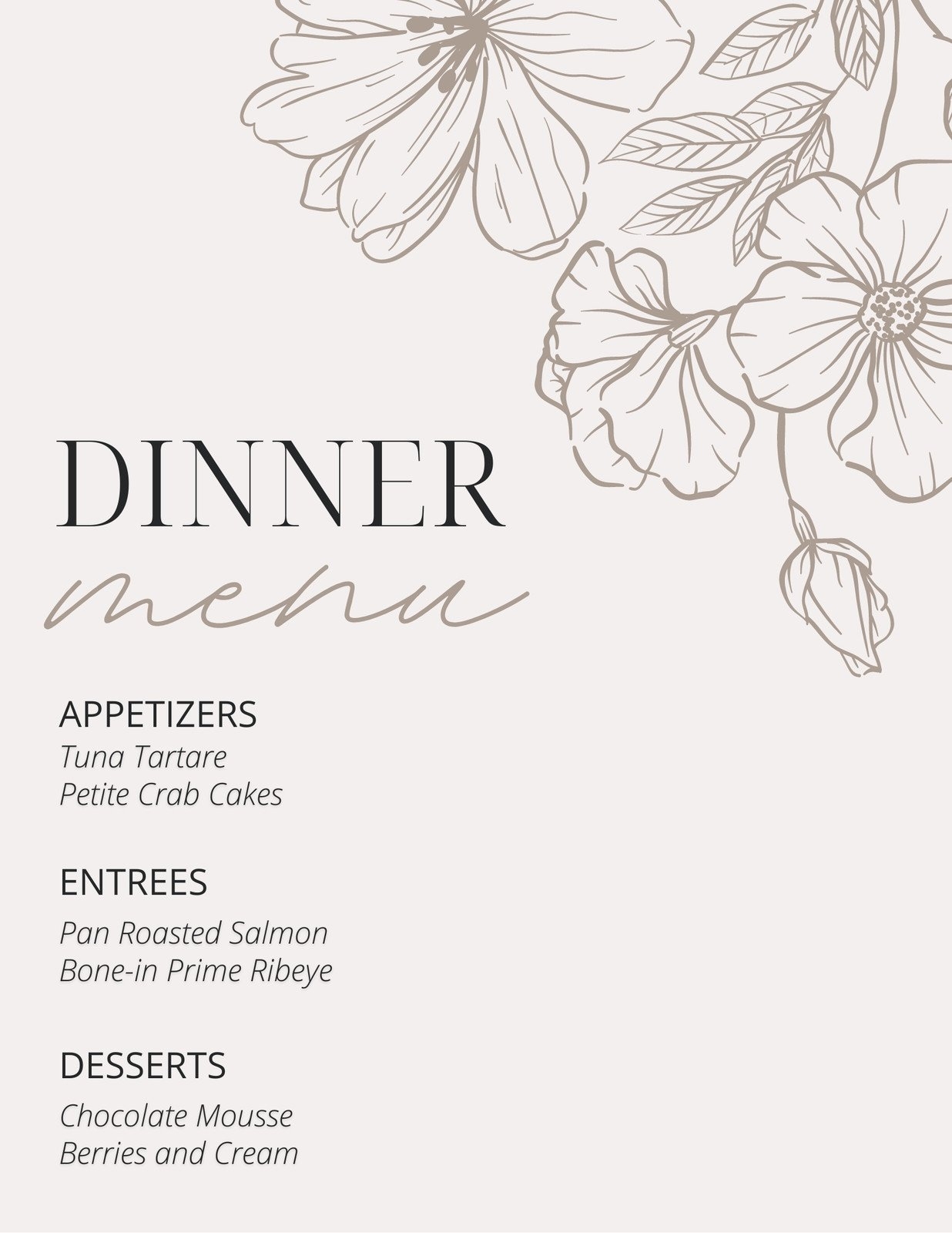 Free Printable Dinner Party Menu Templates