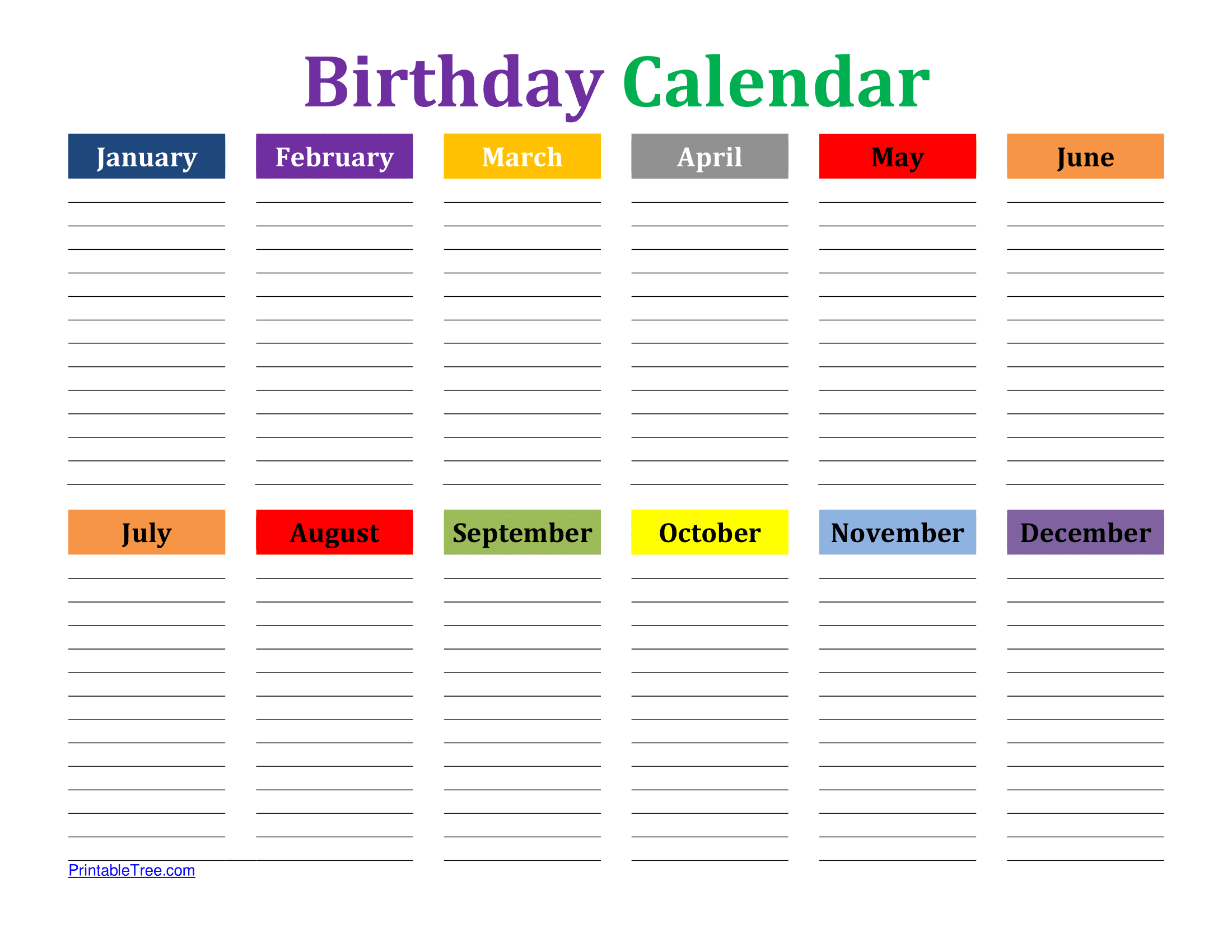 Blank Birthday Calendar Printable