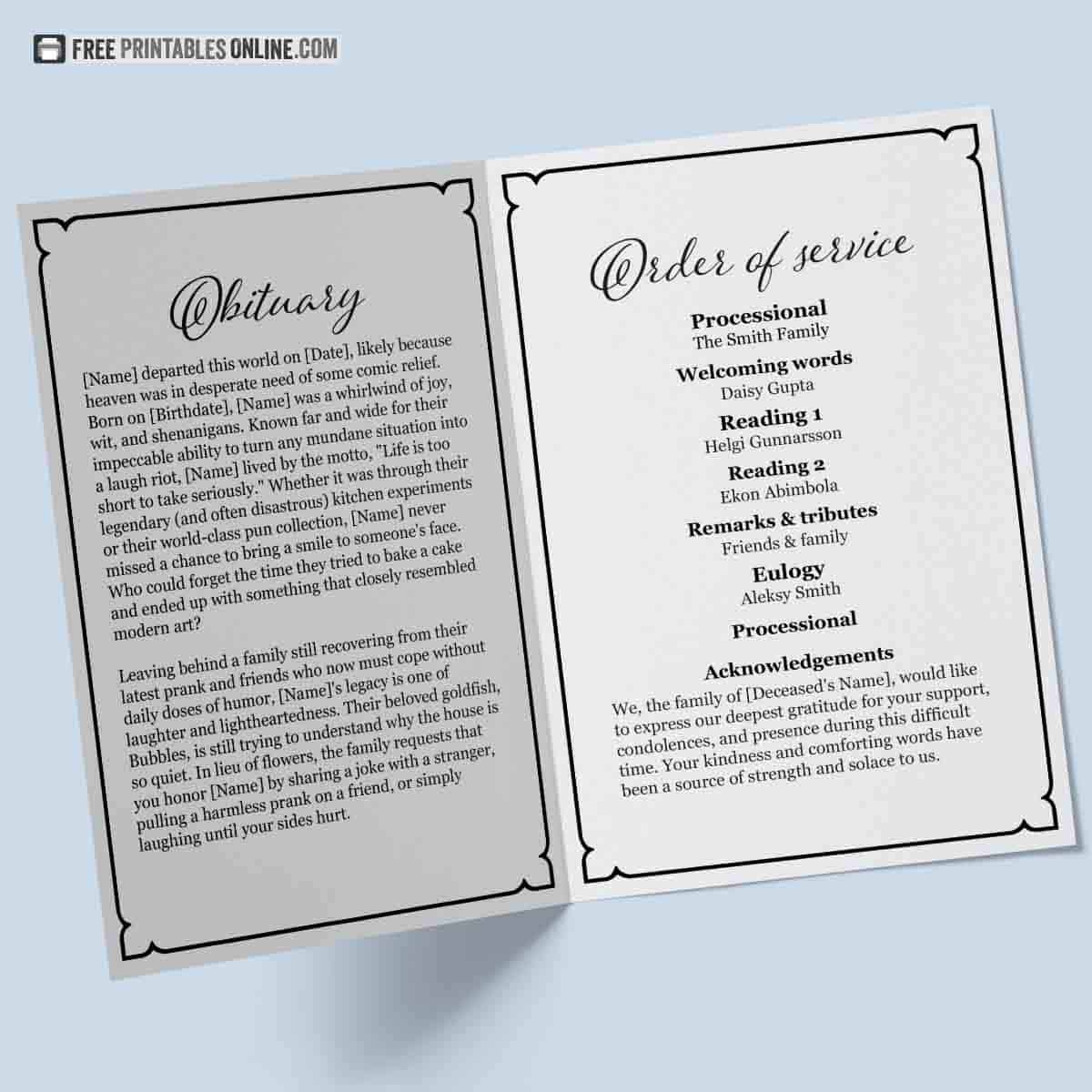 Free Printable Obituary Templates