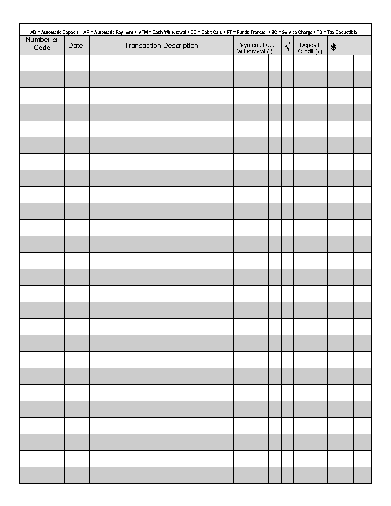 Blank Check Register Template Printable