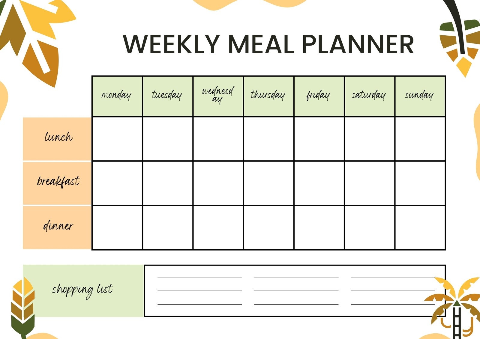 Monthly Menu Planner Template Free Printable