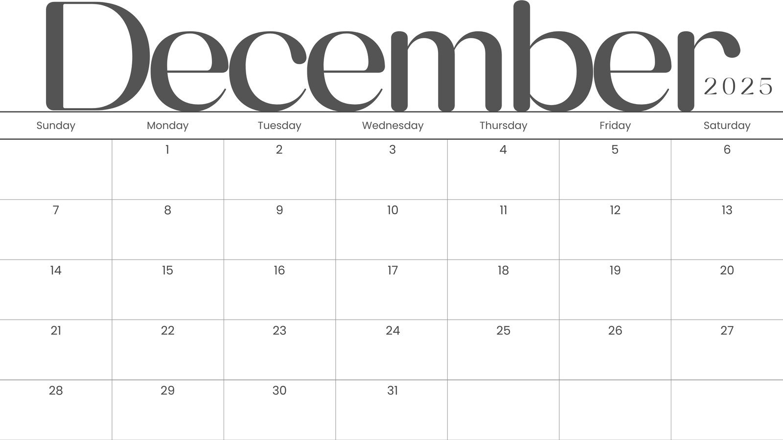 Free Printable December Calendar Template
