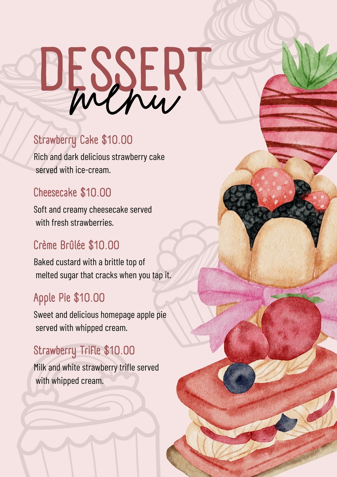 Free Printable Editable Dessert Menu Templates Canva