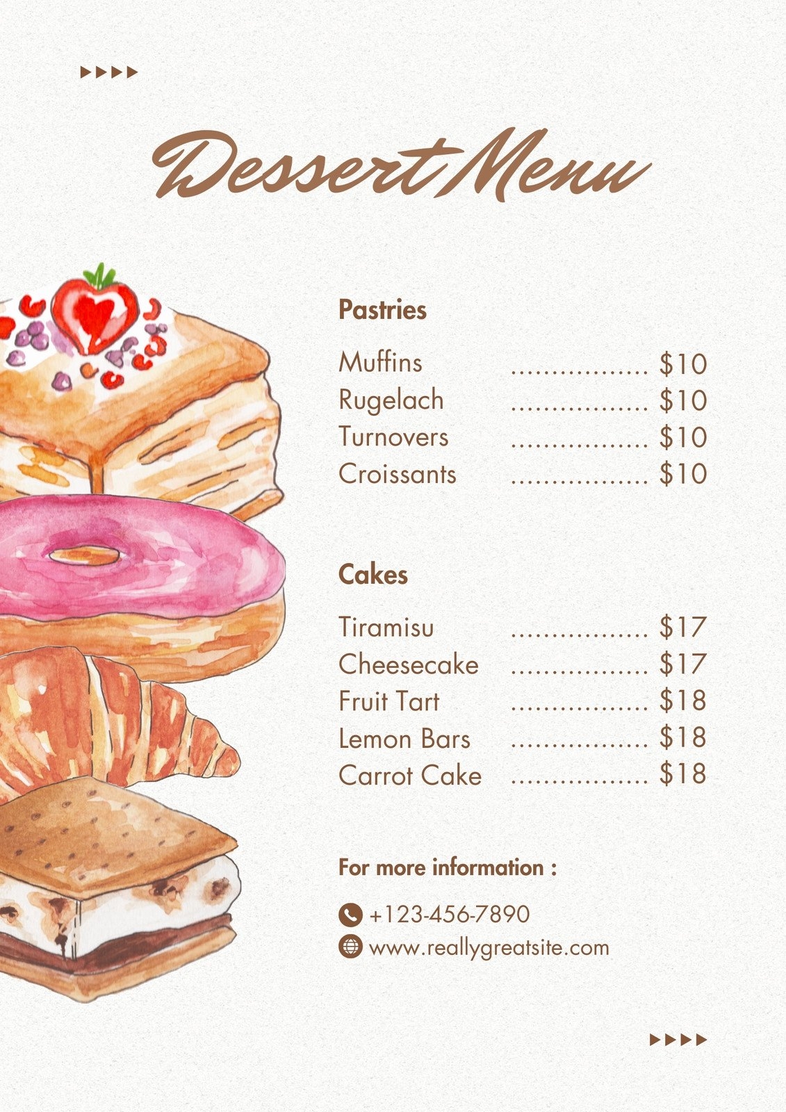 Free Template For Menu Desserts Printable