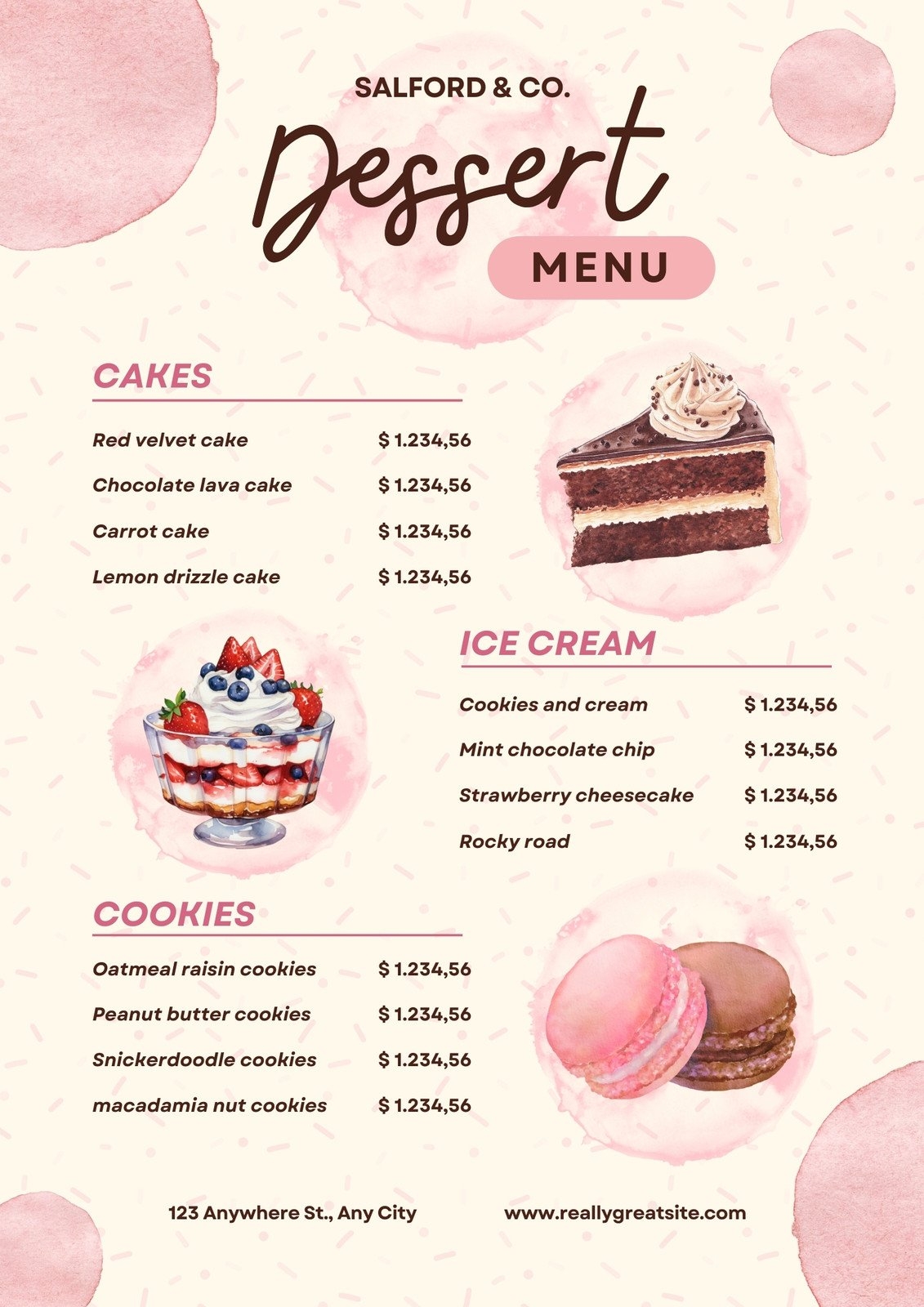 Free Template For Menu Desserts Printable