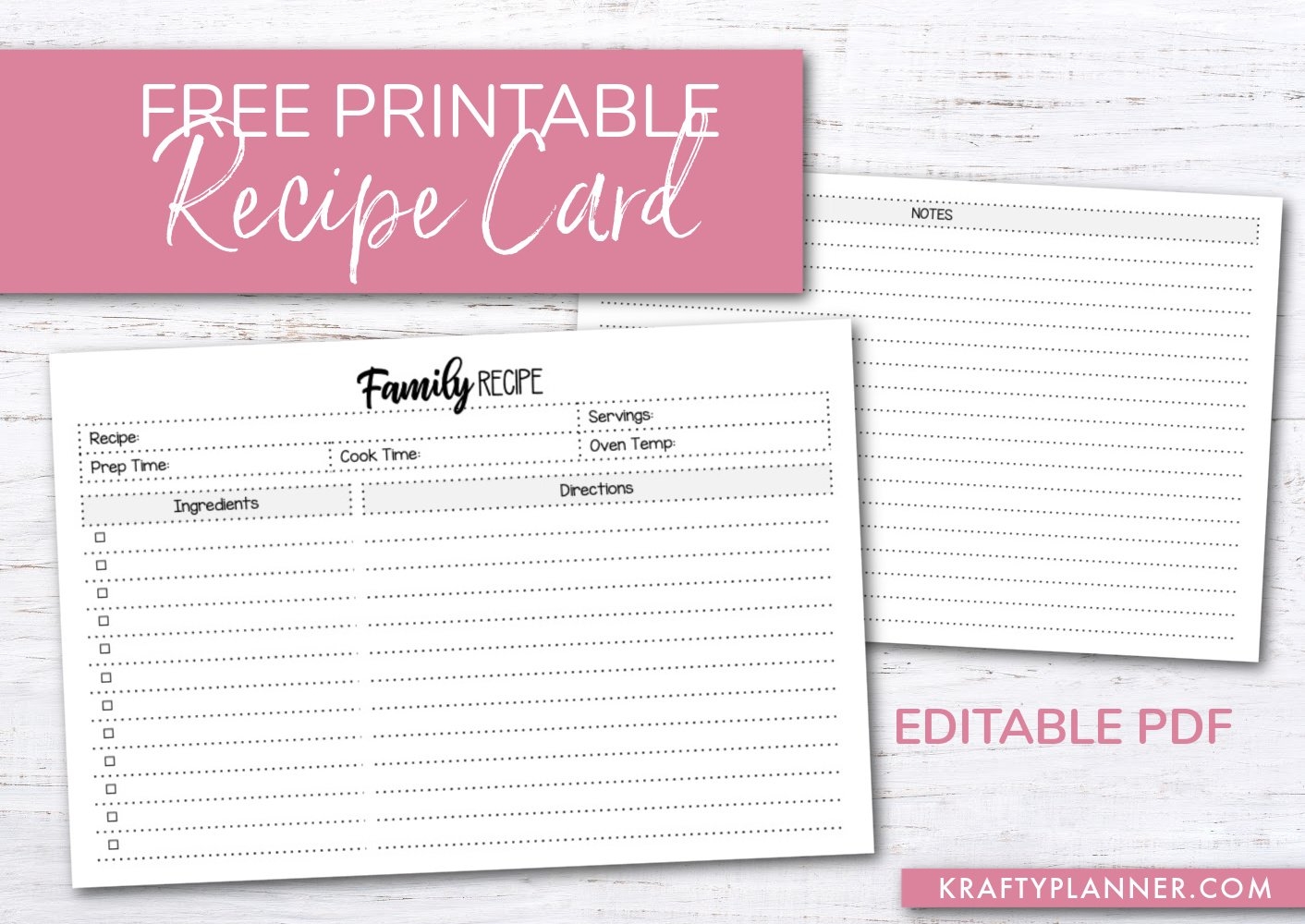 Free Printable Editable Recipe Card Template.