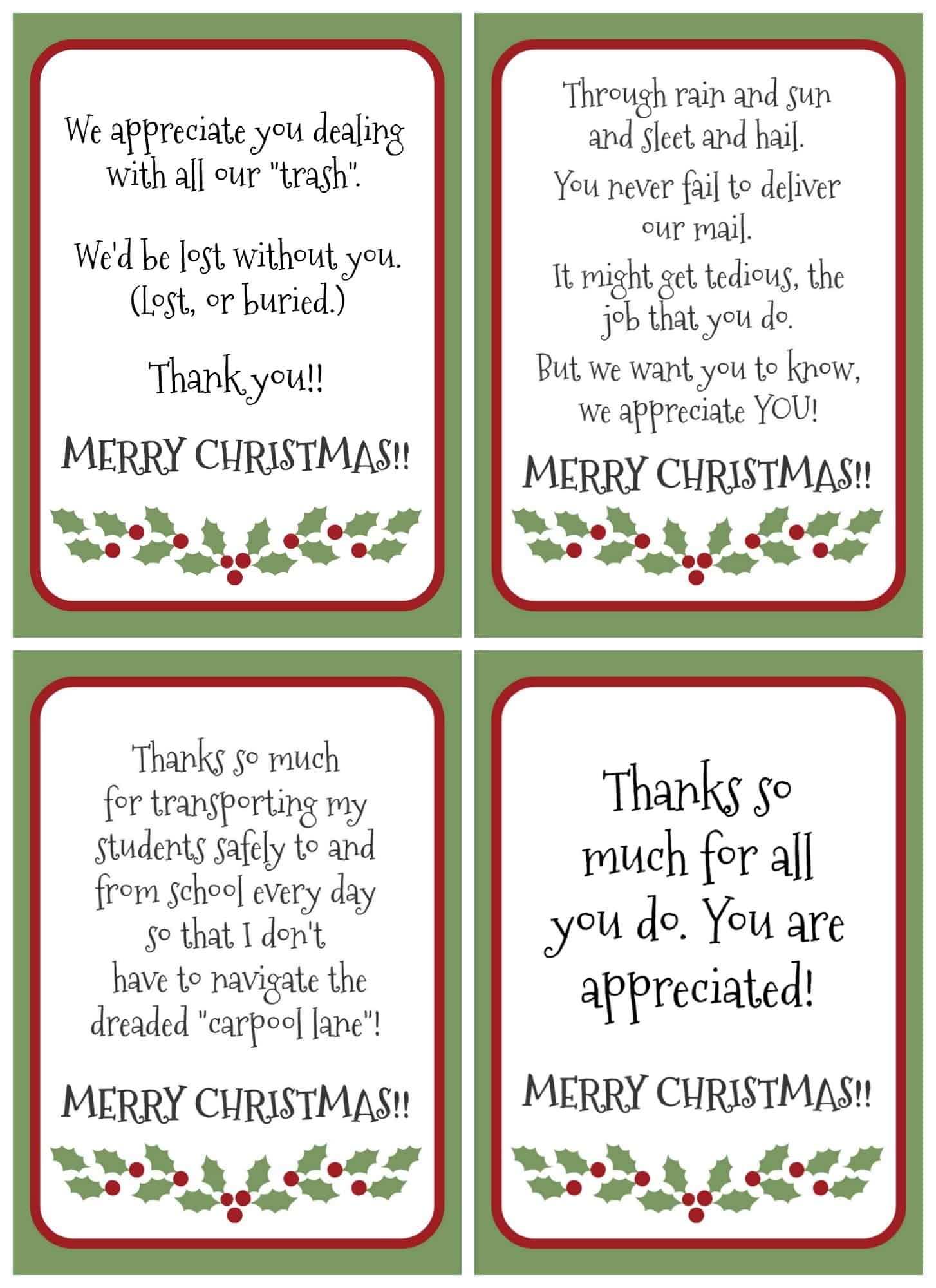 Free Printable Christmas Thank You Cards