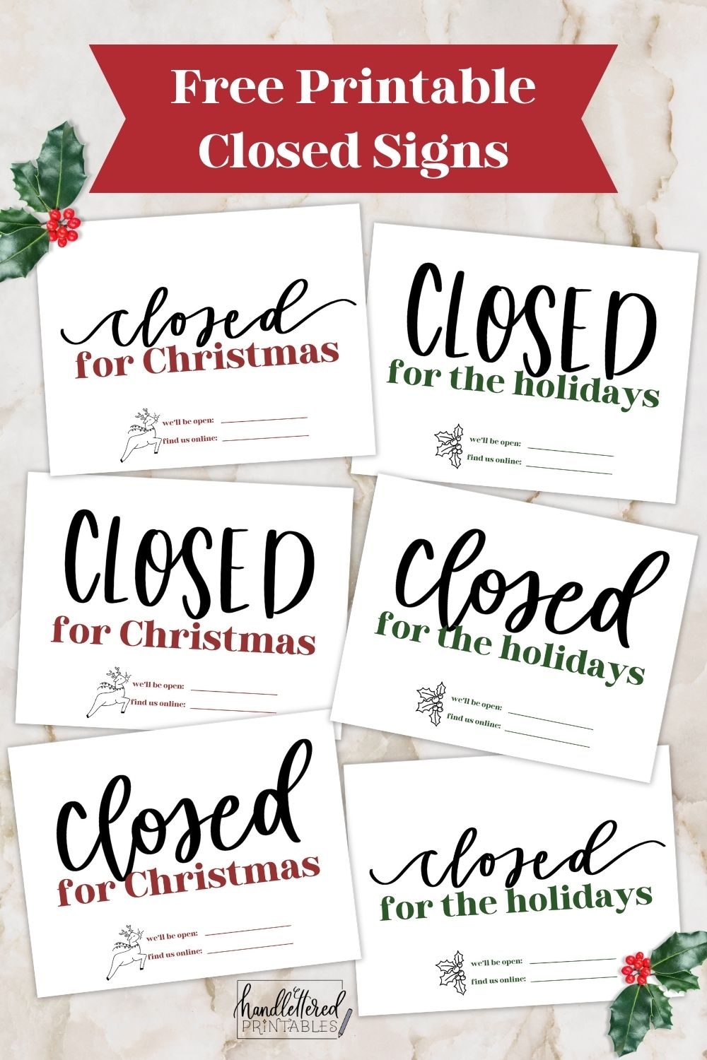 Free Printable Closed Forholiday Sign Template