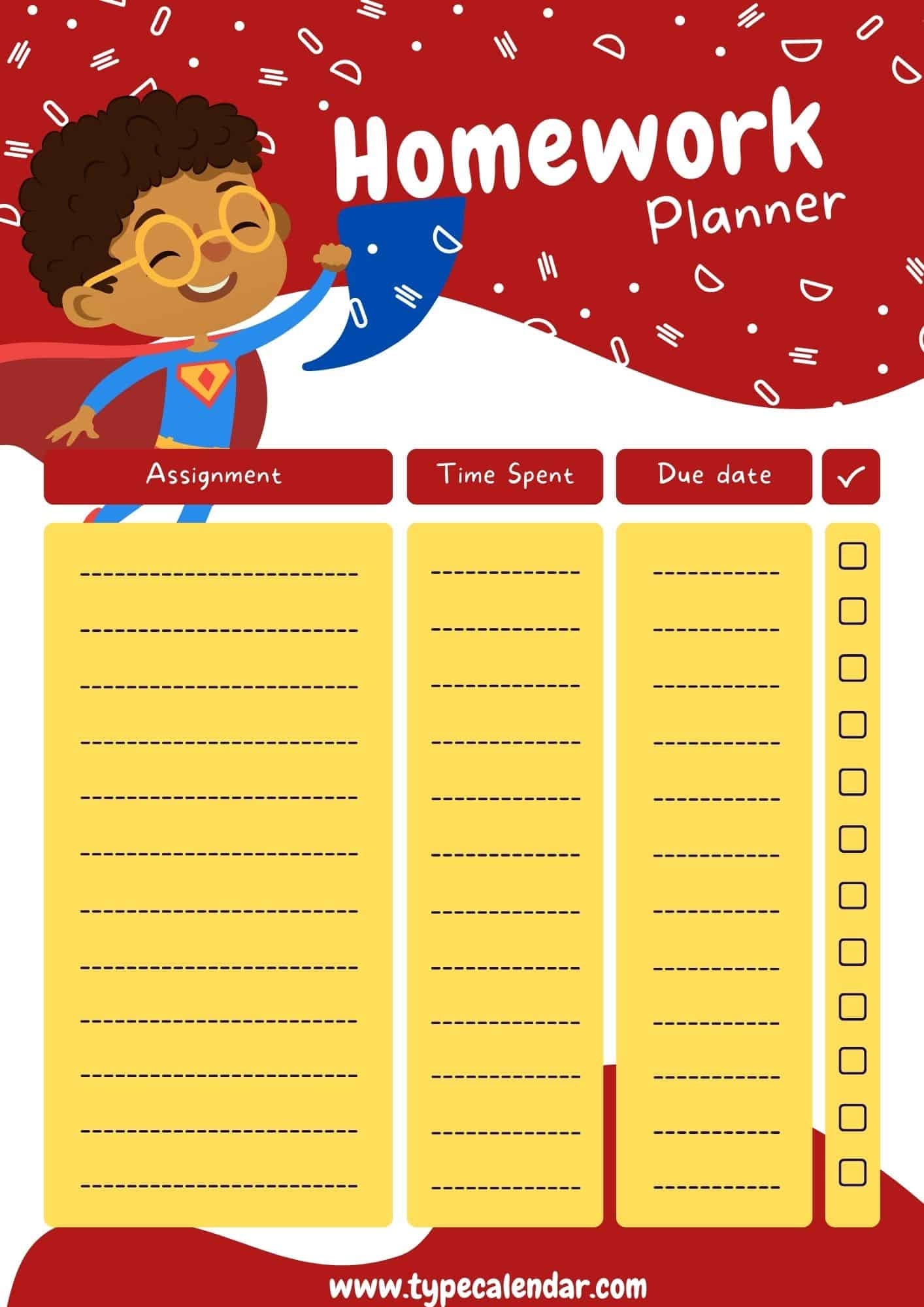 Free Printable Homework Planner Templates Excel PDF Word Cute