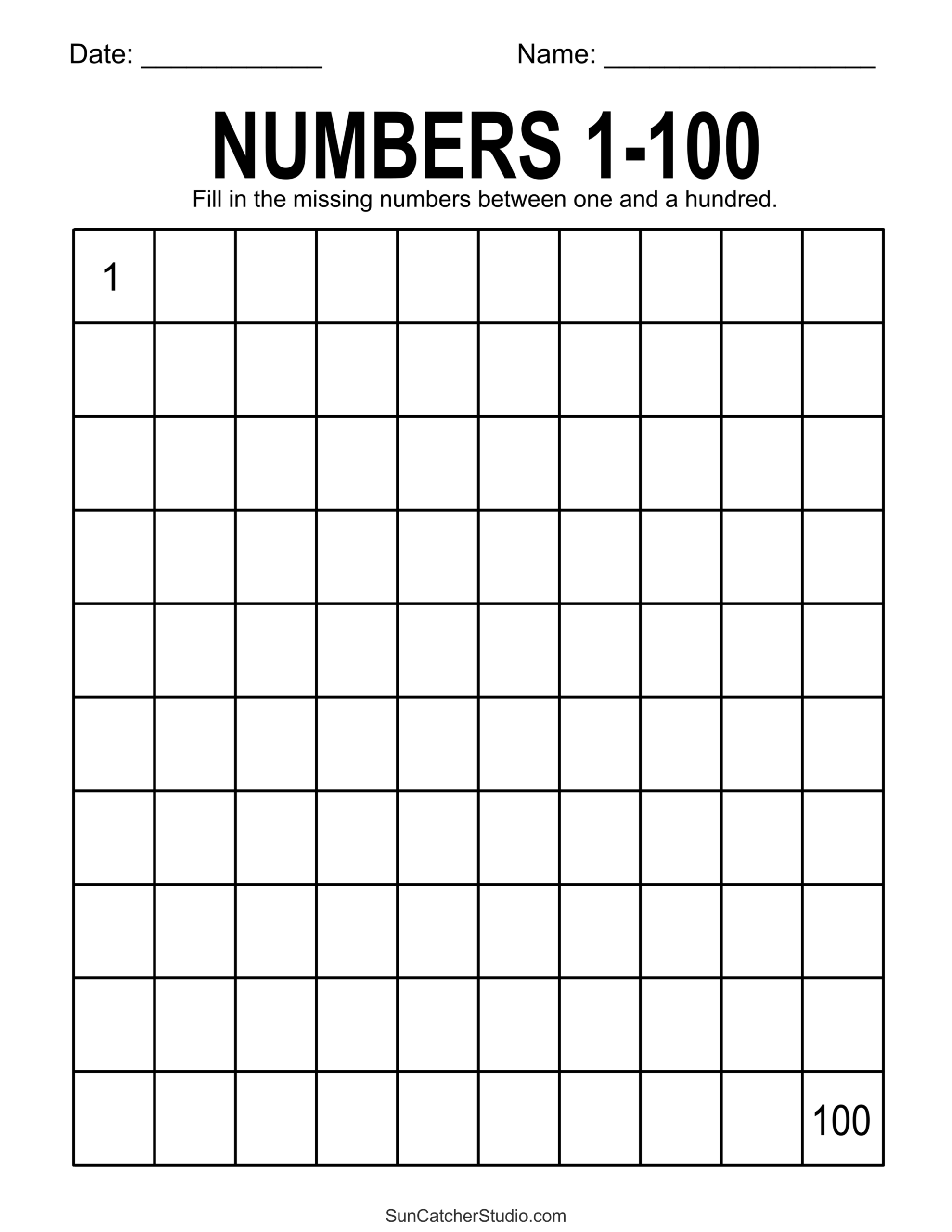 Free Printable Blank 100 Chart Printable