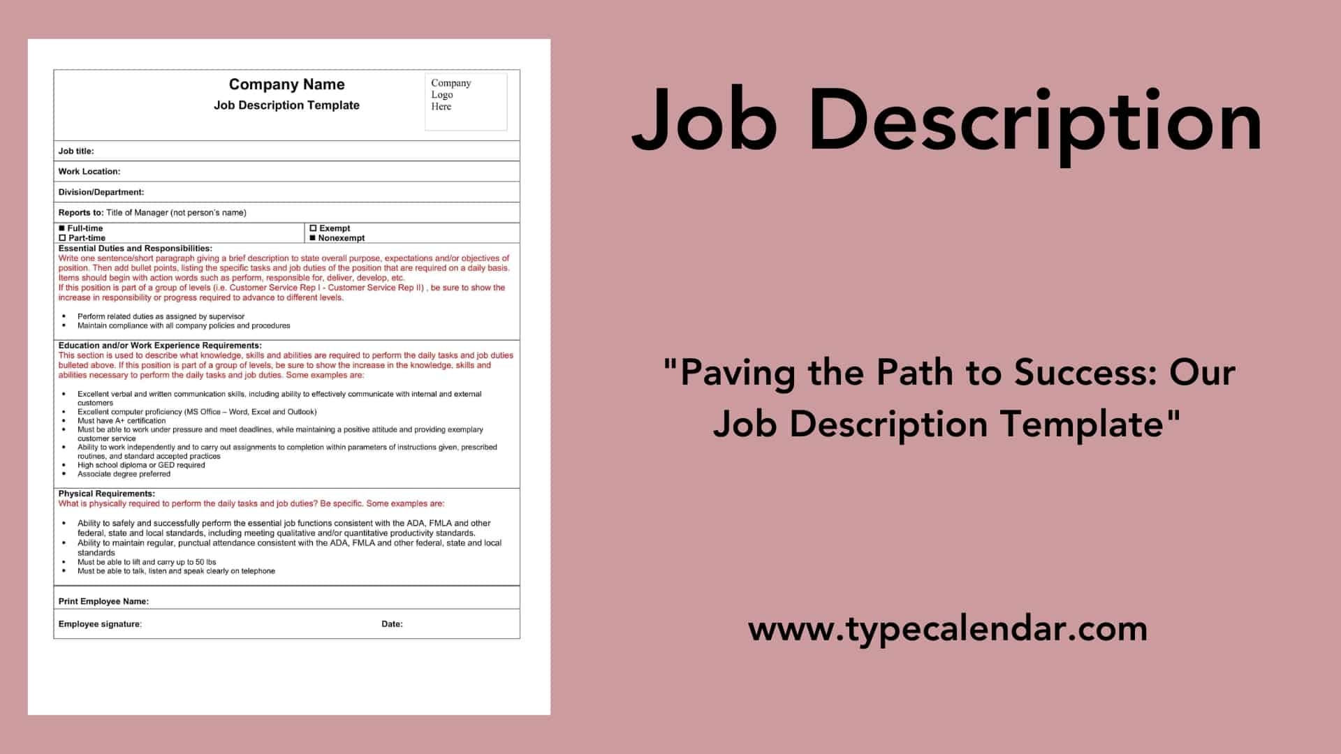 Free Printable Job Description Templates Word PDF Examples