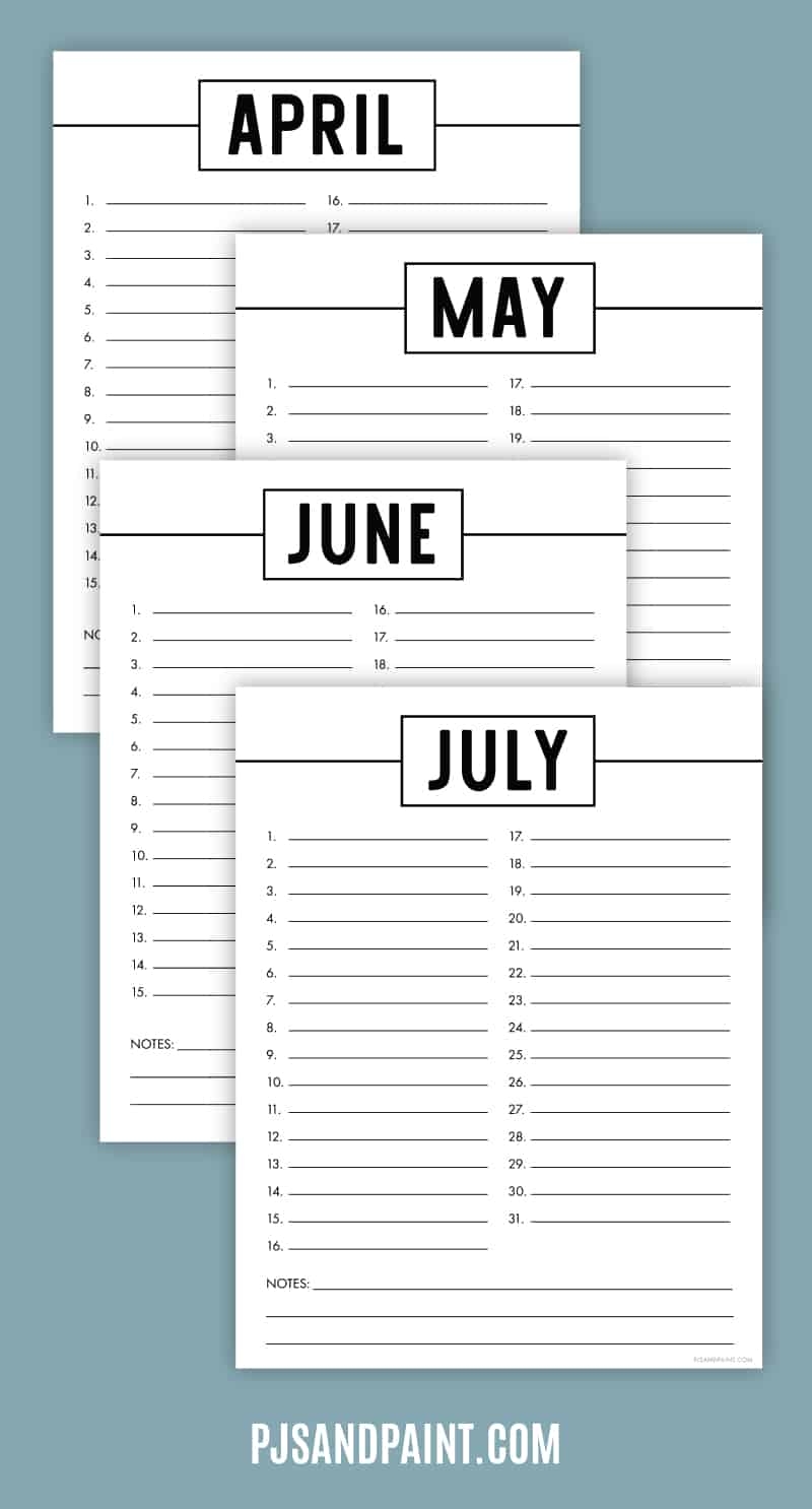 Free Printable Perpetual Calendar Archives Pjs And Paint