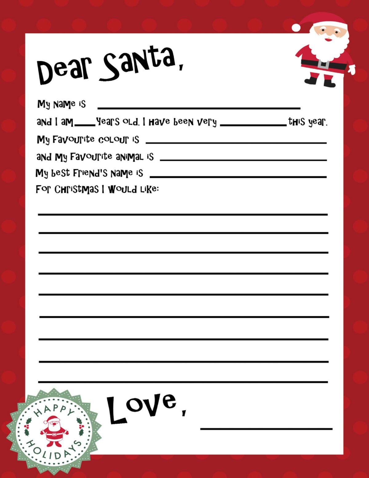 Santa Letter Templates Free Printable