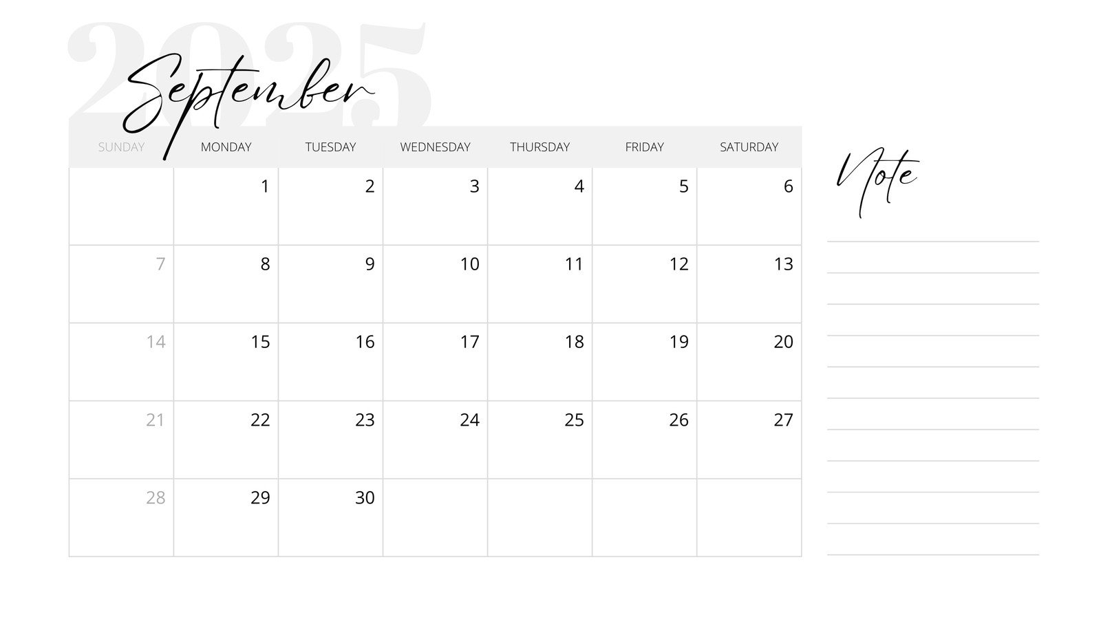 Blank September Calendar Printable