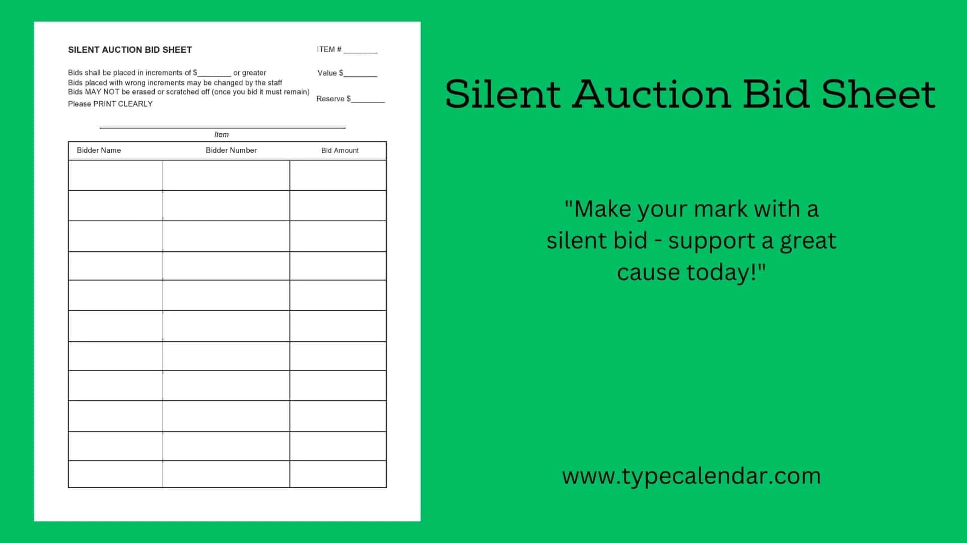 Free Printable Silent Auction Bid Sheet