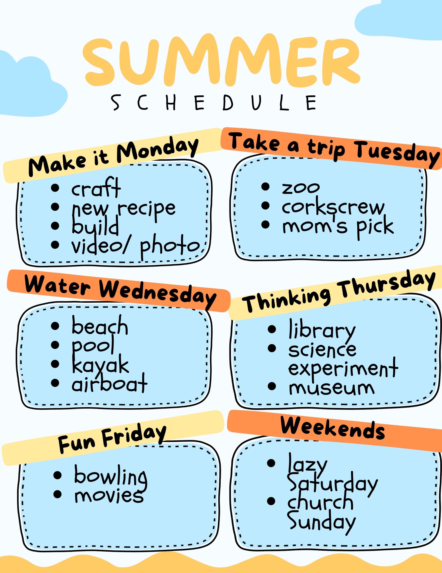 Free Printable Summer Schedule Template