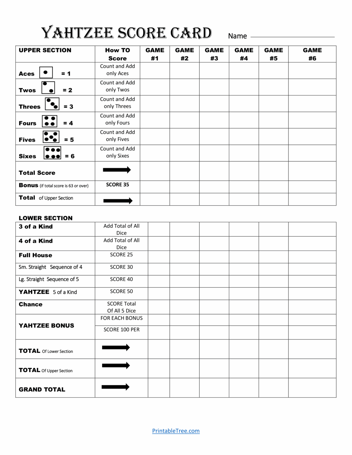 Yahtzee Score Sheets Printable Free - Printable Template Hub